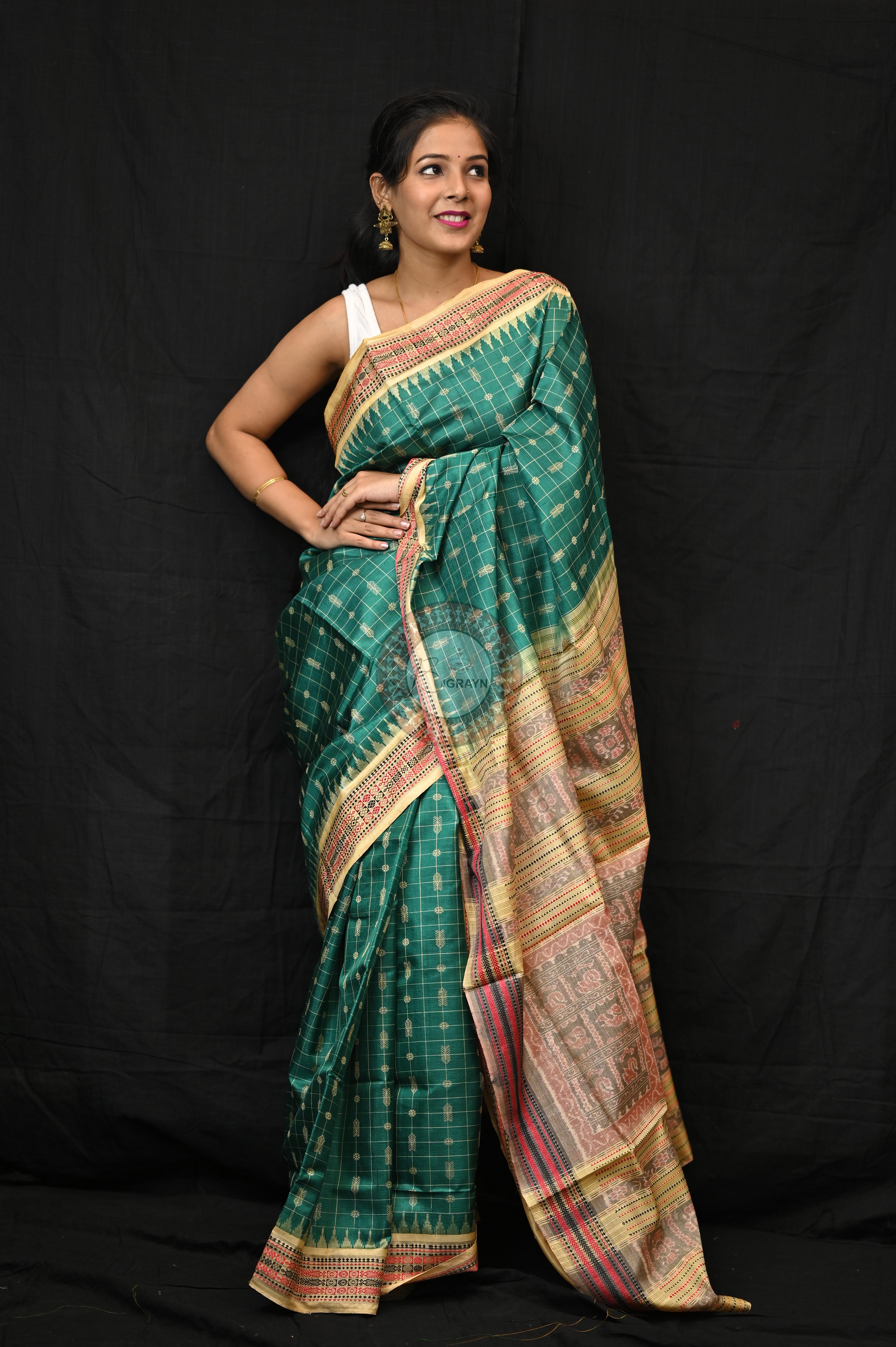 "Odisha Handloom Hazarbuti Bomkai Silk Saree with thousand buti motifs, intricate pallu design, and rich traditional craftsmanship"