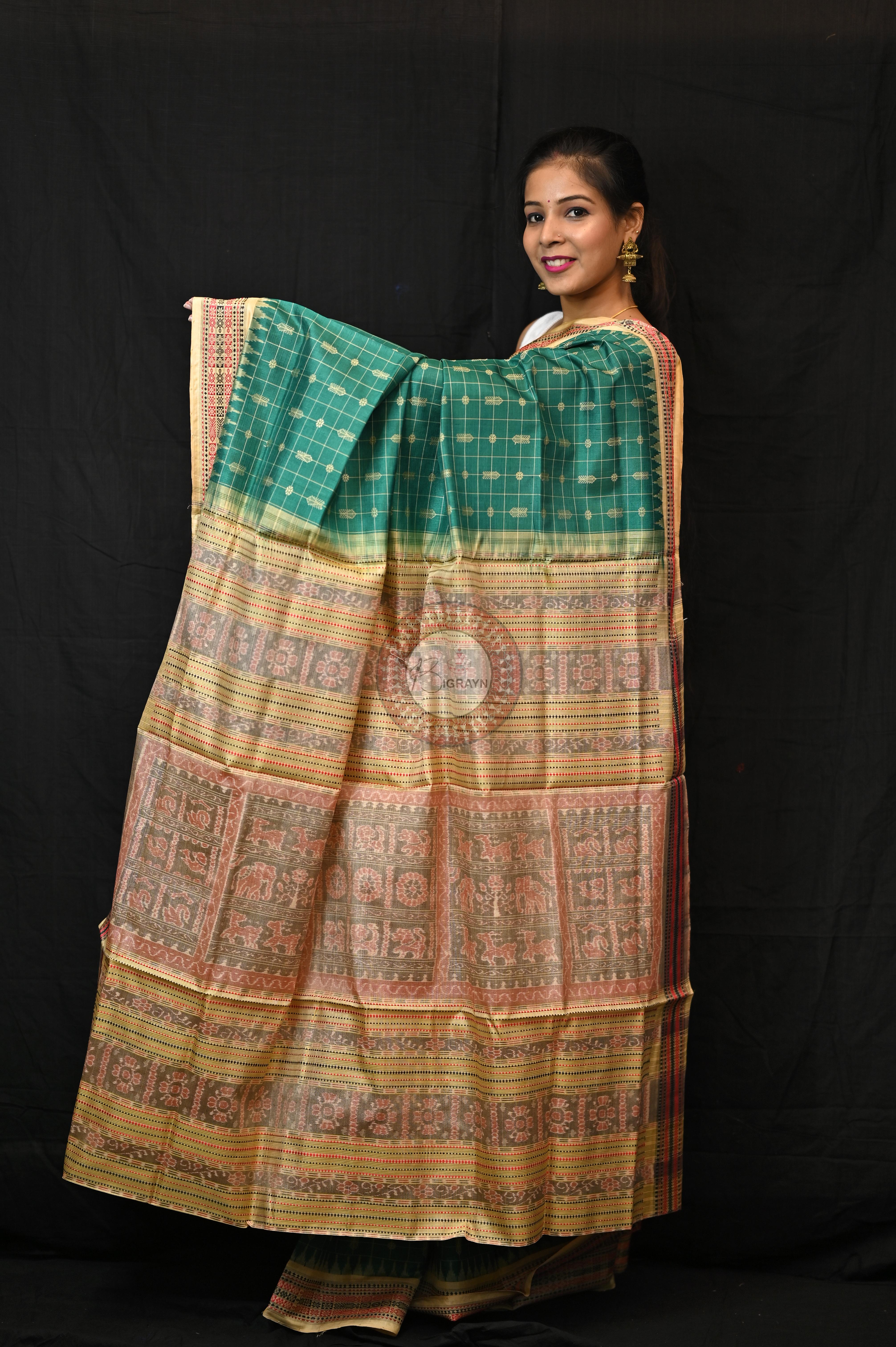 "Odisha Handloom Hazarbuti Bomkai Silk Saree with thousand buti motifs, intricate pallu design, and rich traditional craftsmanship"