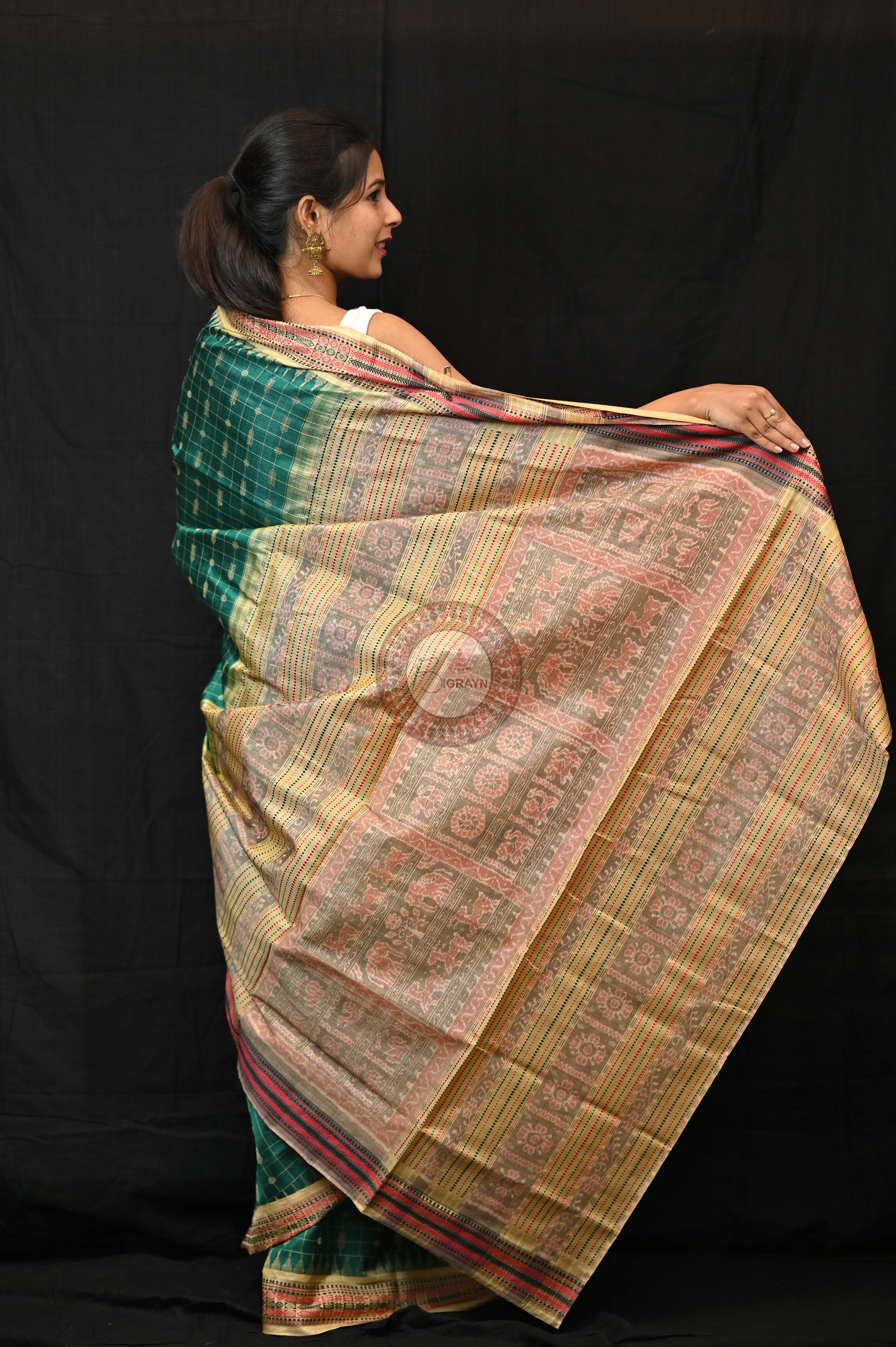 "Odisha Handloom Hazarbuti Bomkai Silk Saree with thousand buti motifs, intricate pallu design, and rich traditional craftsmanship"
