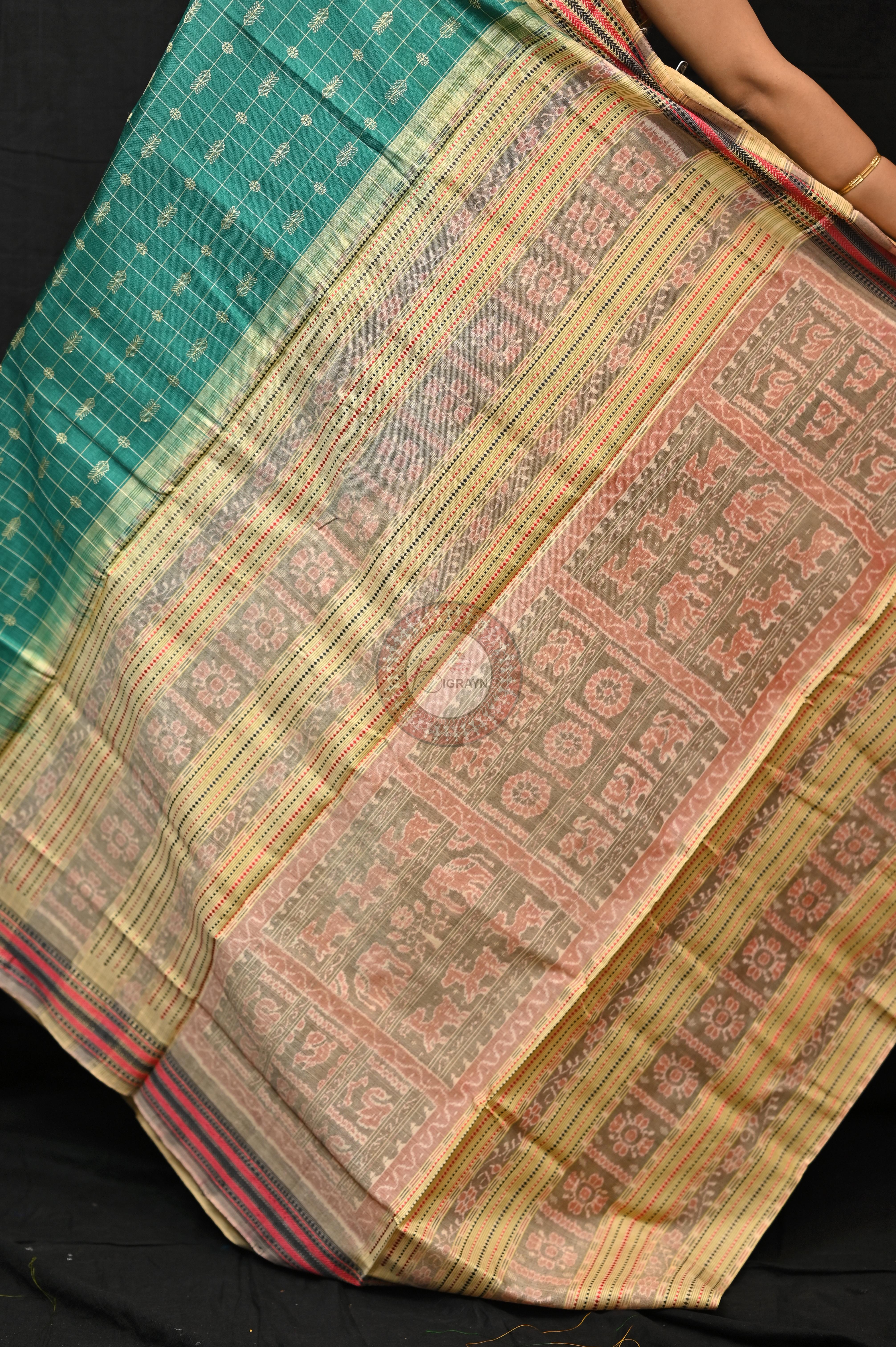 "Odisha Handloom Hazarbuti Bomkai Silk Saree with thousand buti motifs, intricate pallu design, and rich traditional craftsmanship"