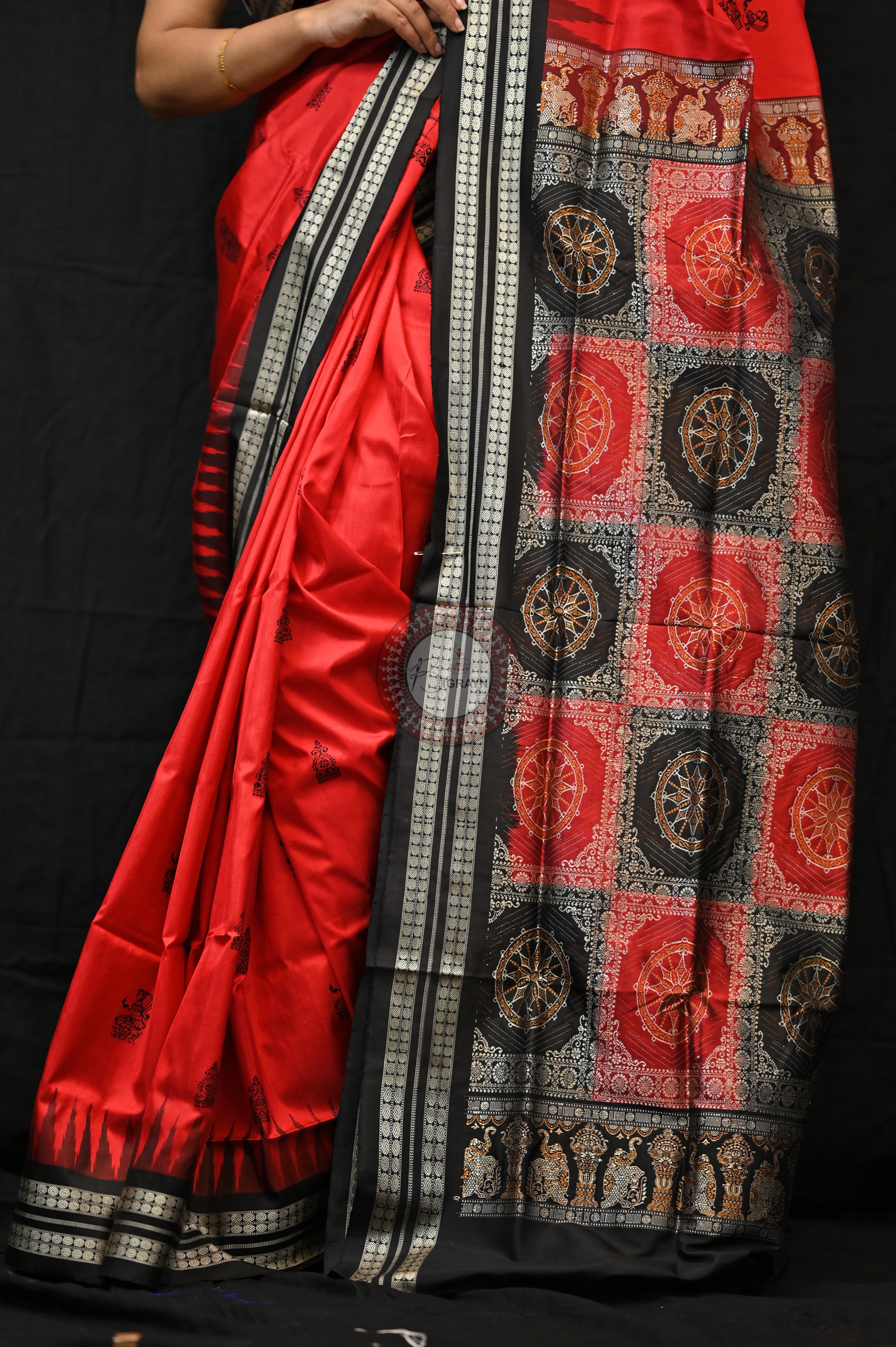 Red Black Tribal Deepa Bomkai Silk Saree