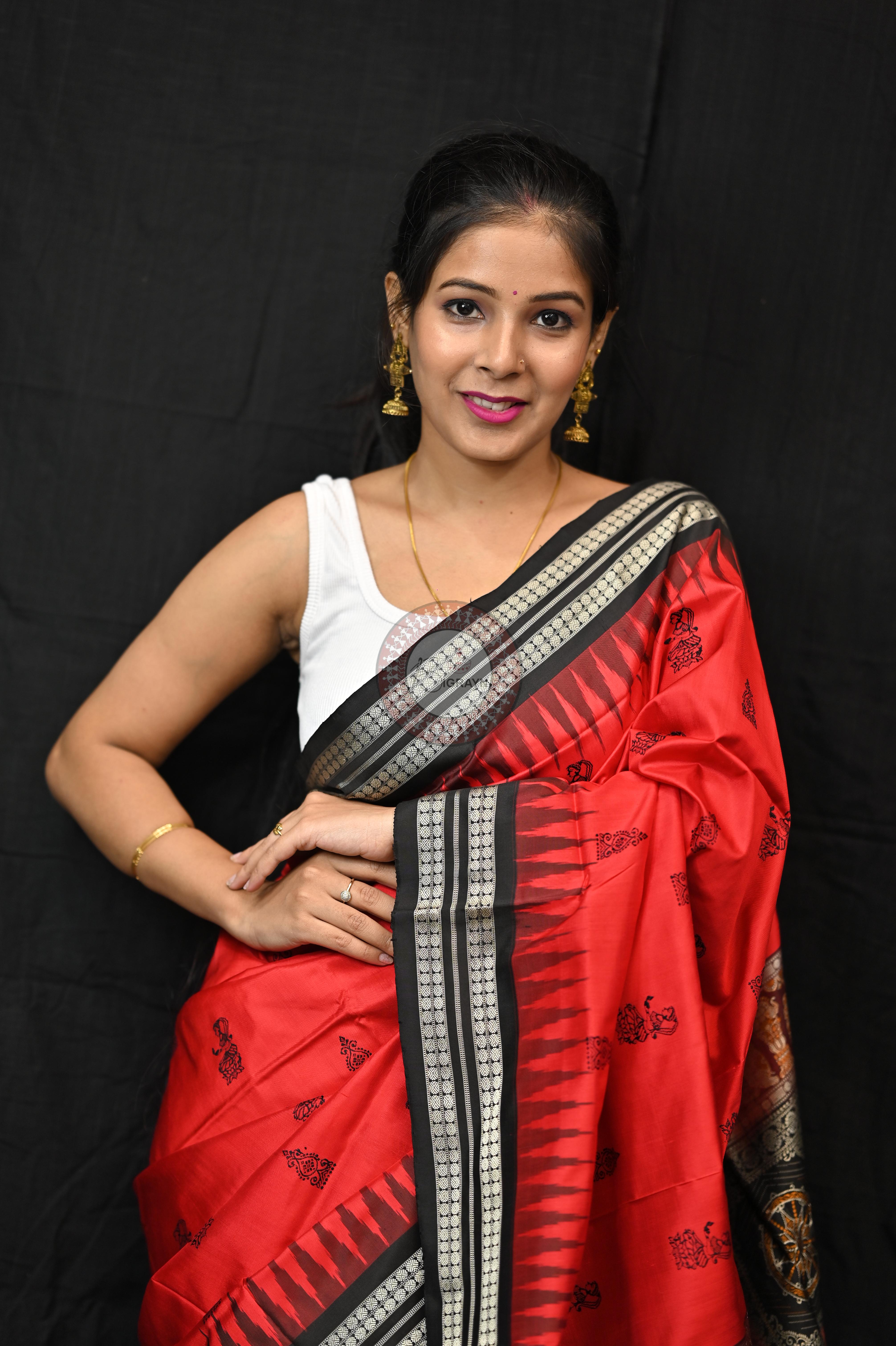 Red Black Tribal Deepa Bomkai Silk Saree