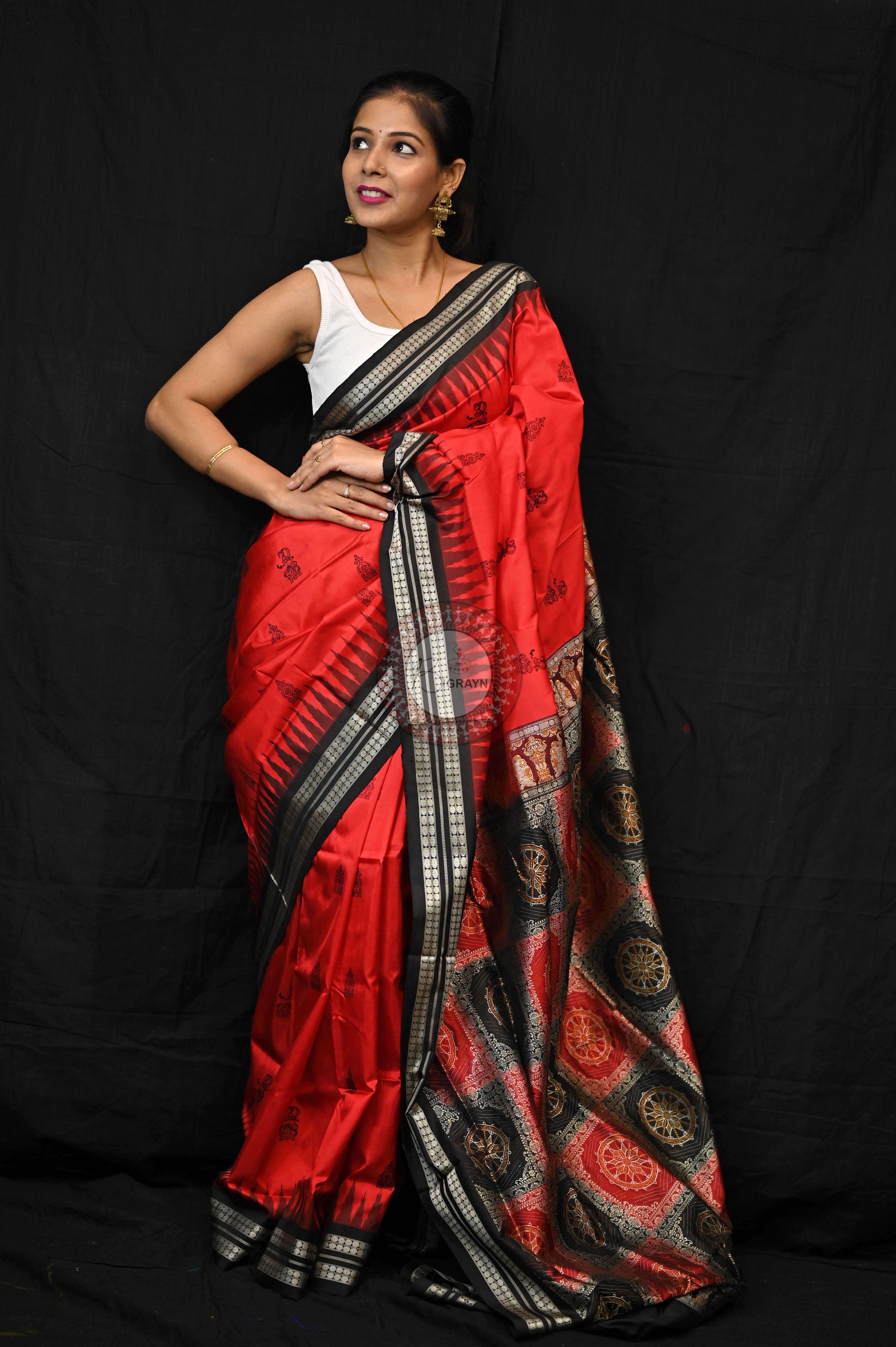 Red Black Tribal Deepa Bomkai Silk Saree