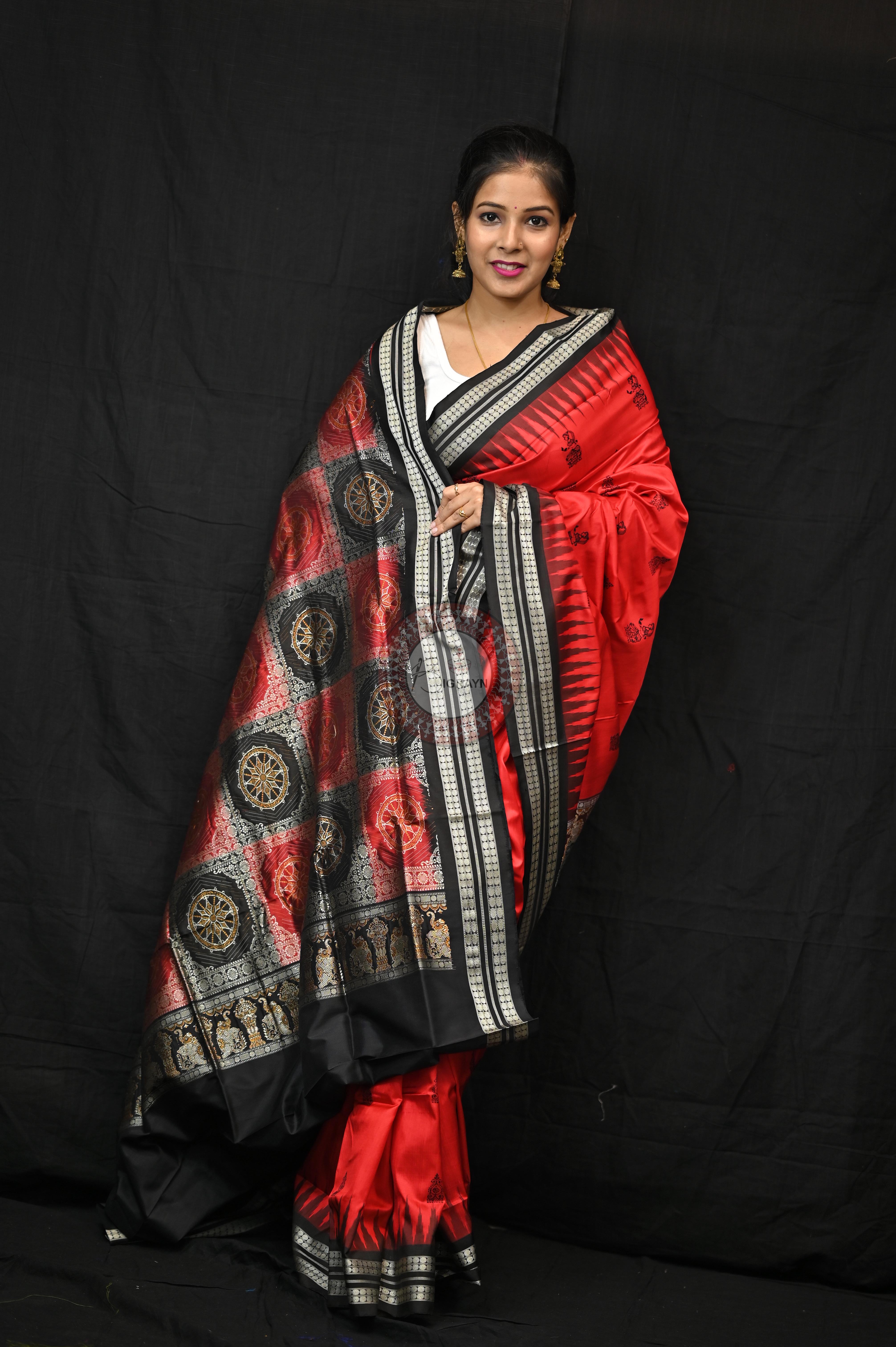 Red Black Tribal Deepa Bomkai Silk Saree