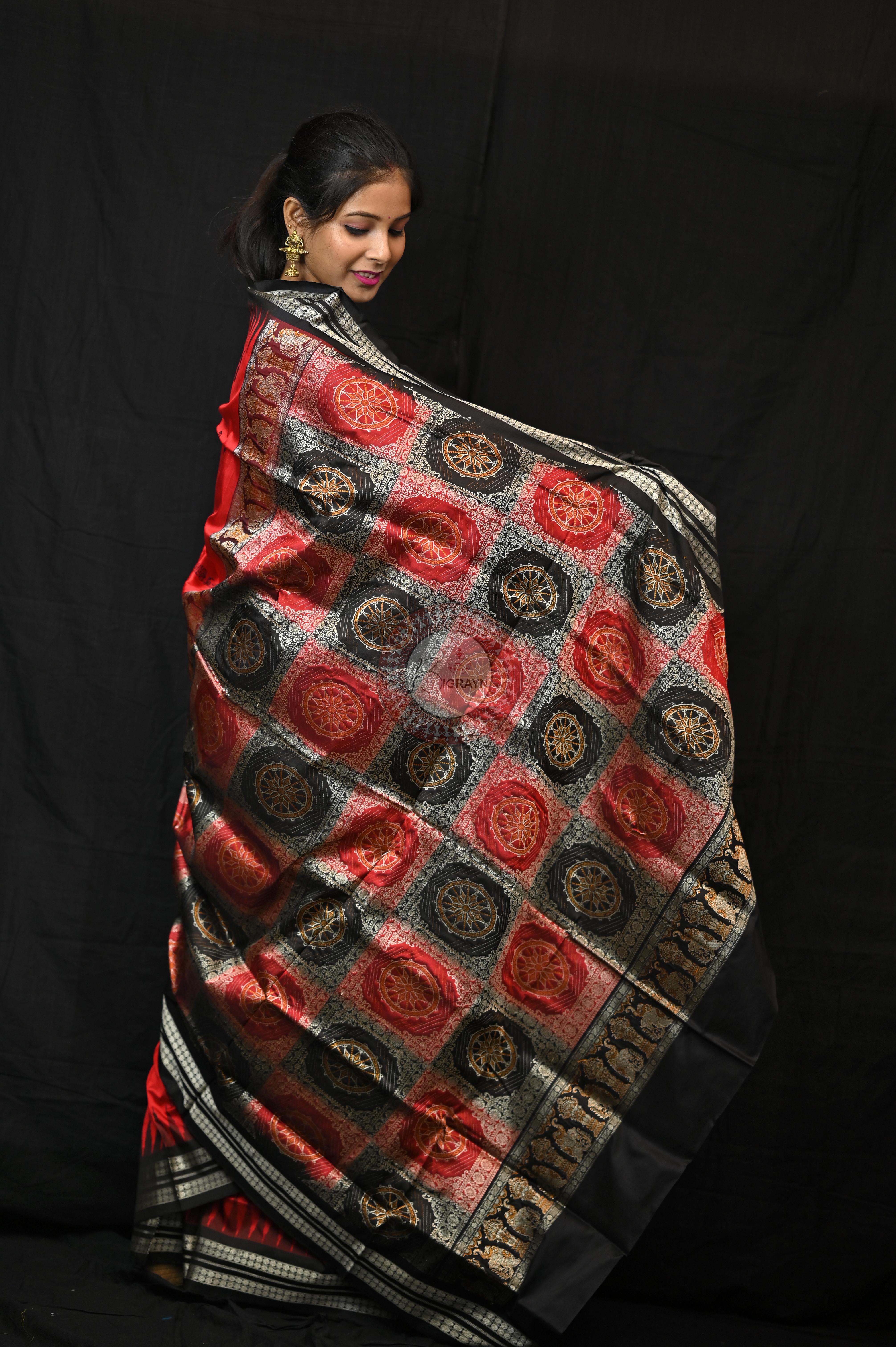 Red Black Tribal Deepa Bomkai Silk Saree