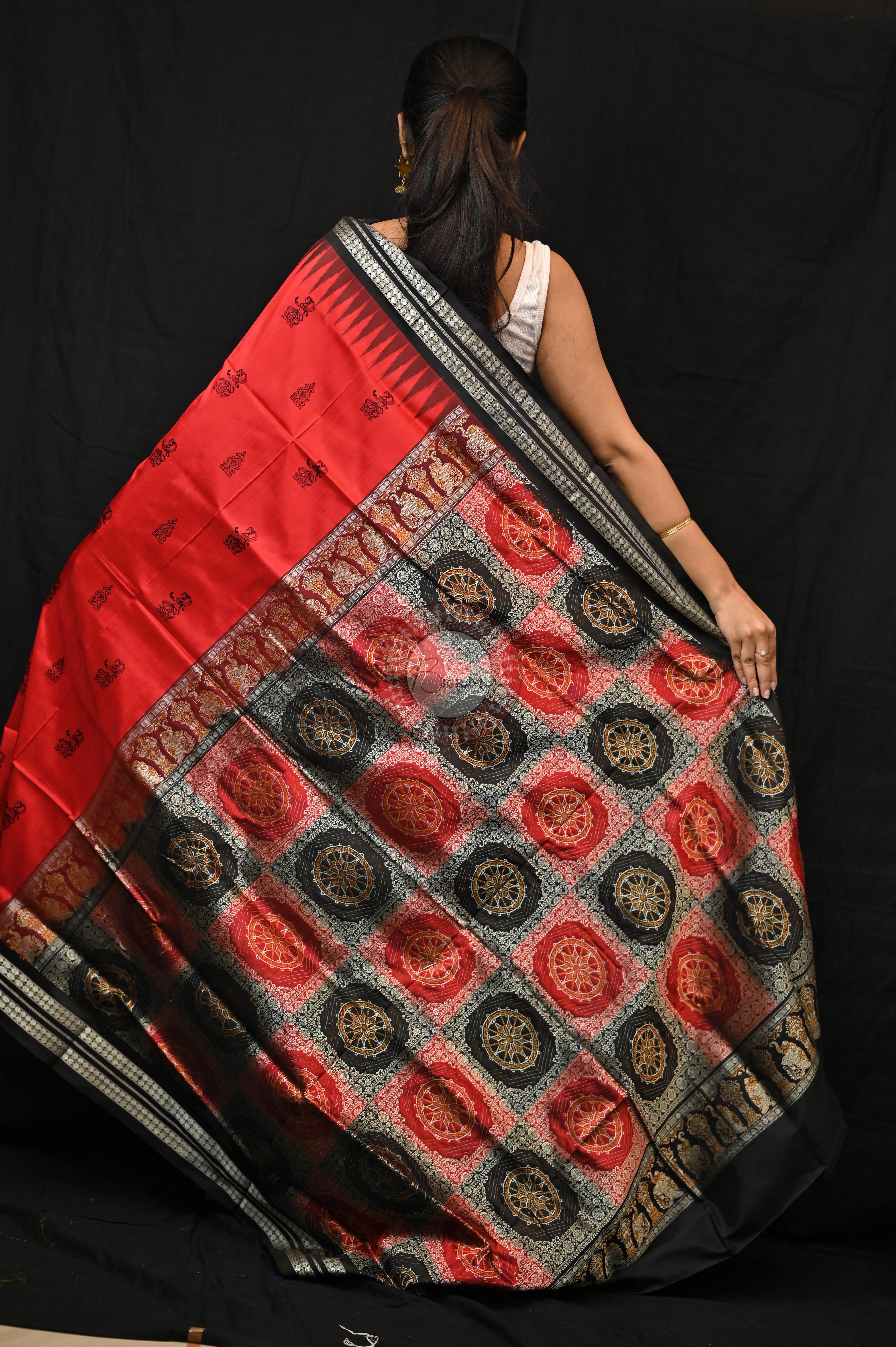 Red Black Tribal Deepa Bomkai Silk Saree