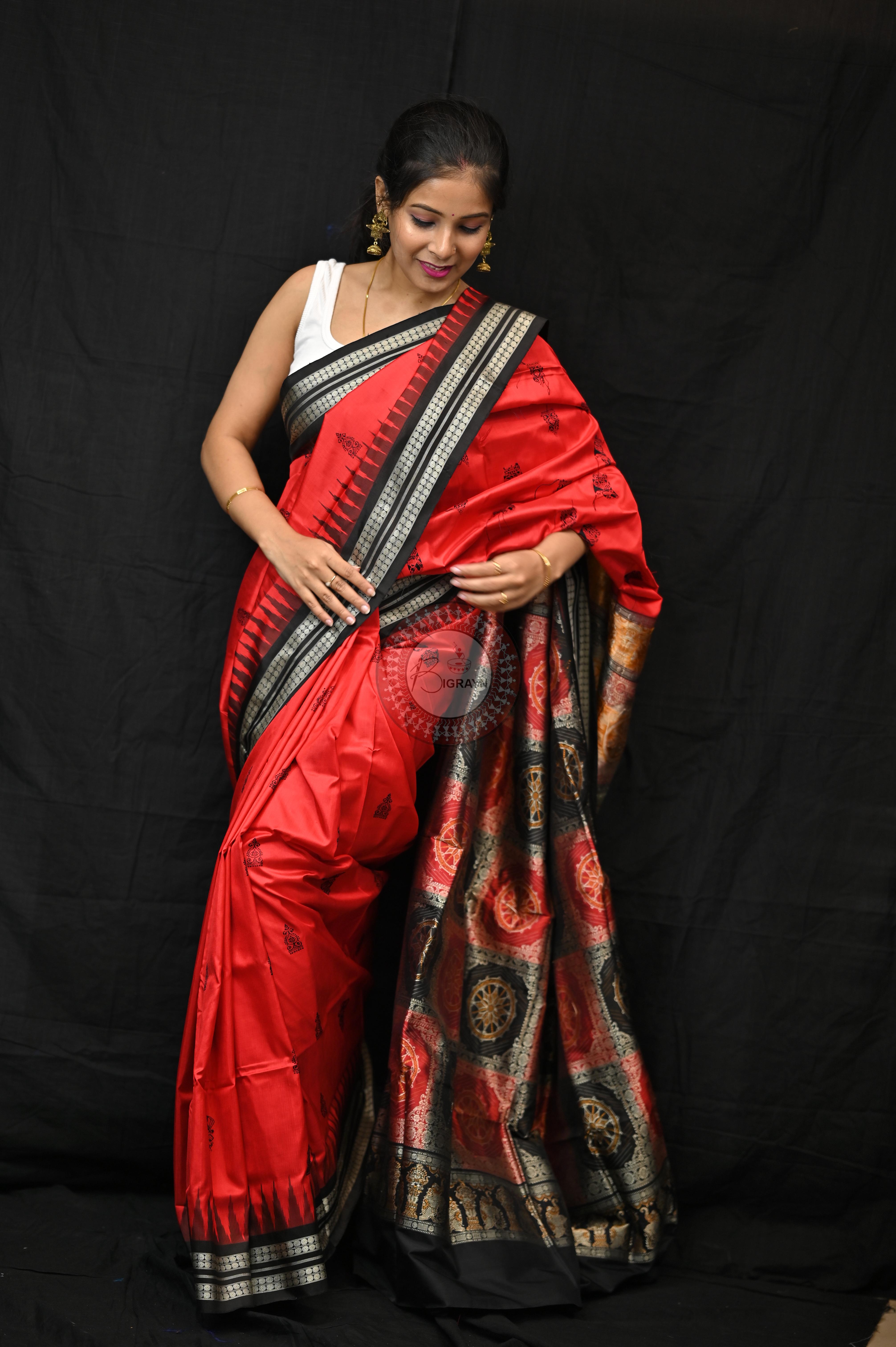Red Black Tribal Deepa Bomkai Silk Saree