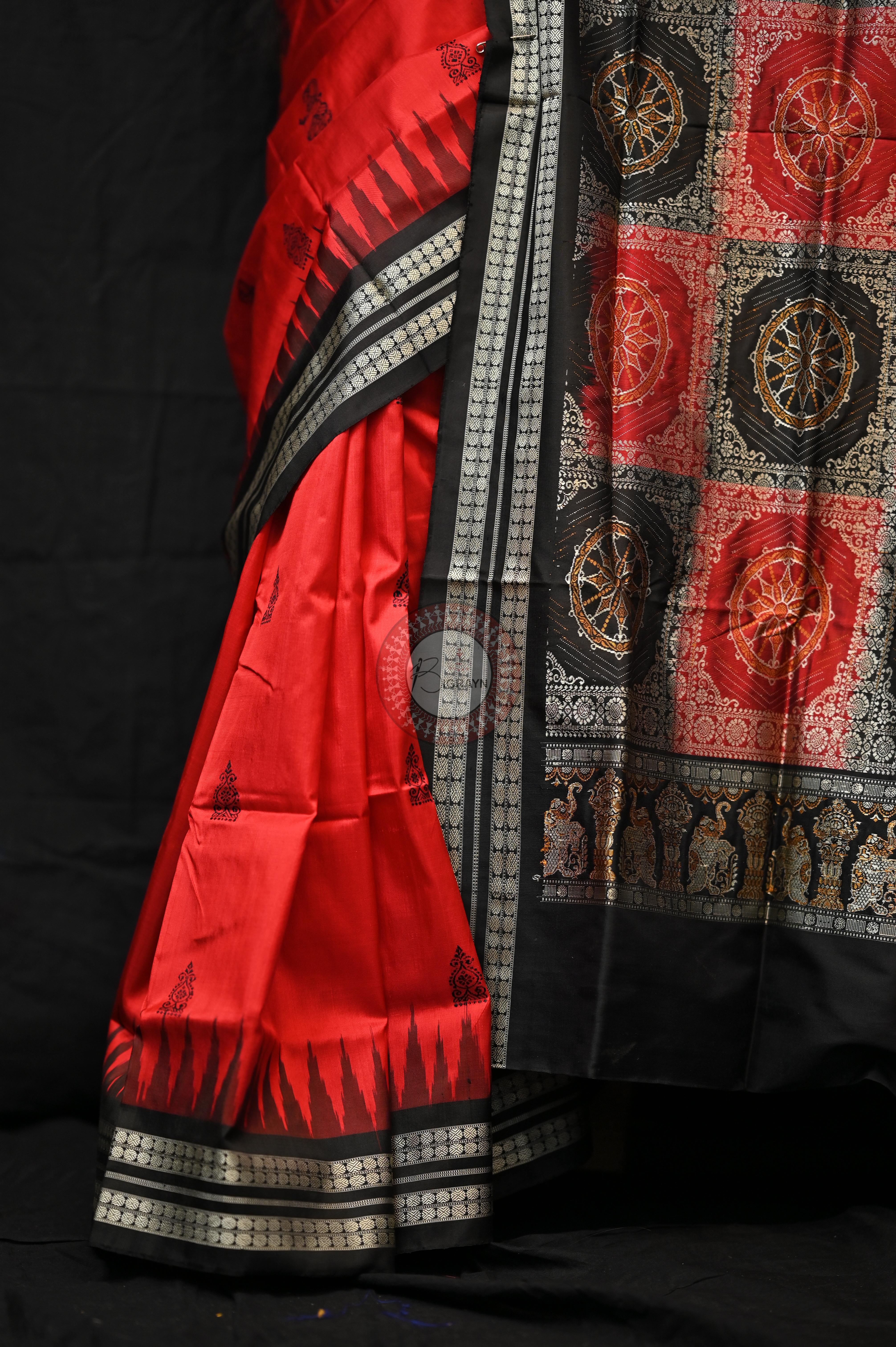 Red Black Tribal Deepa Bomkai Silk Saree
