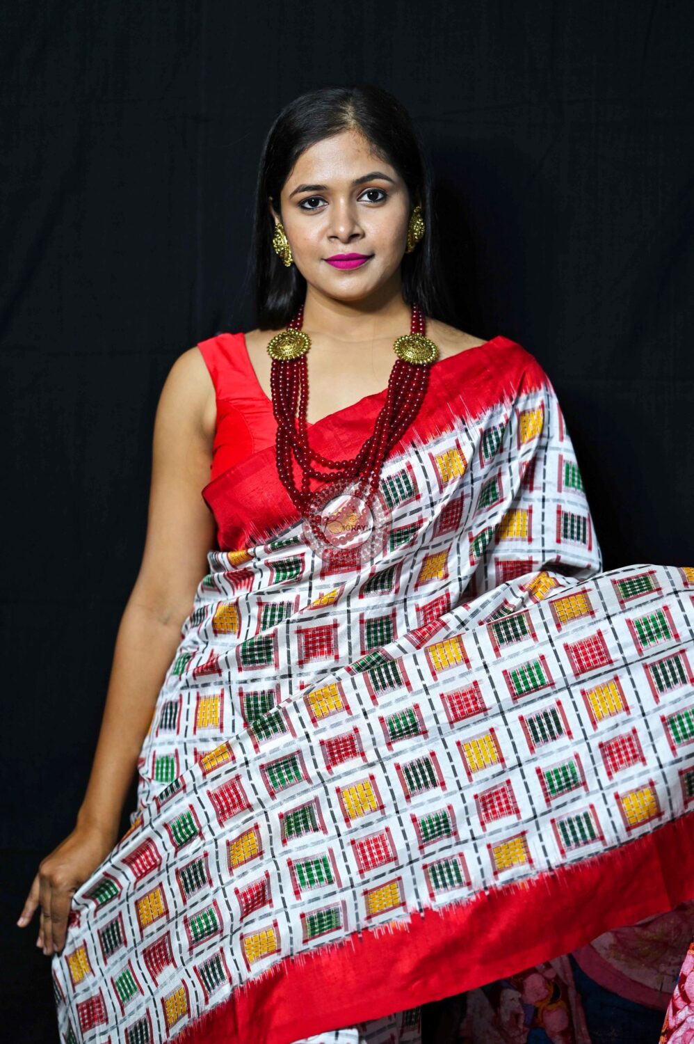White Mini Ashwini Kandarpa Elephant Pattachitra Silk Saree