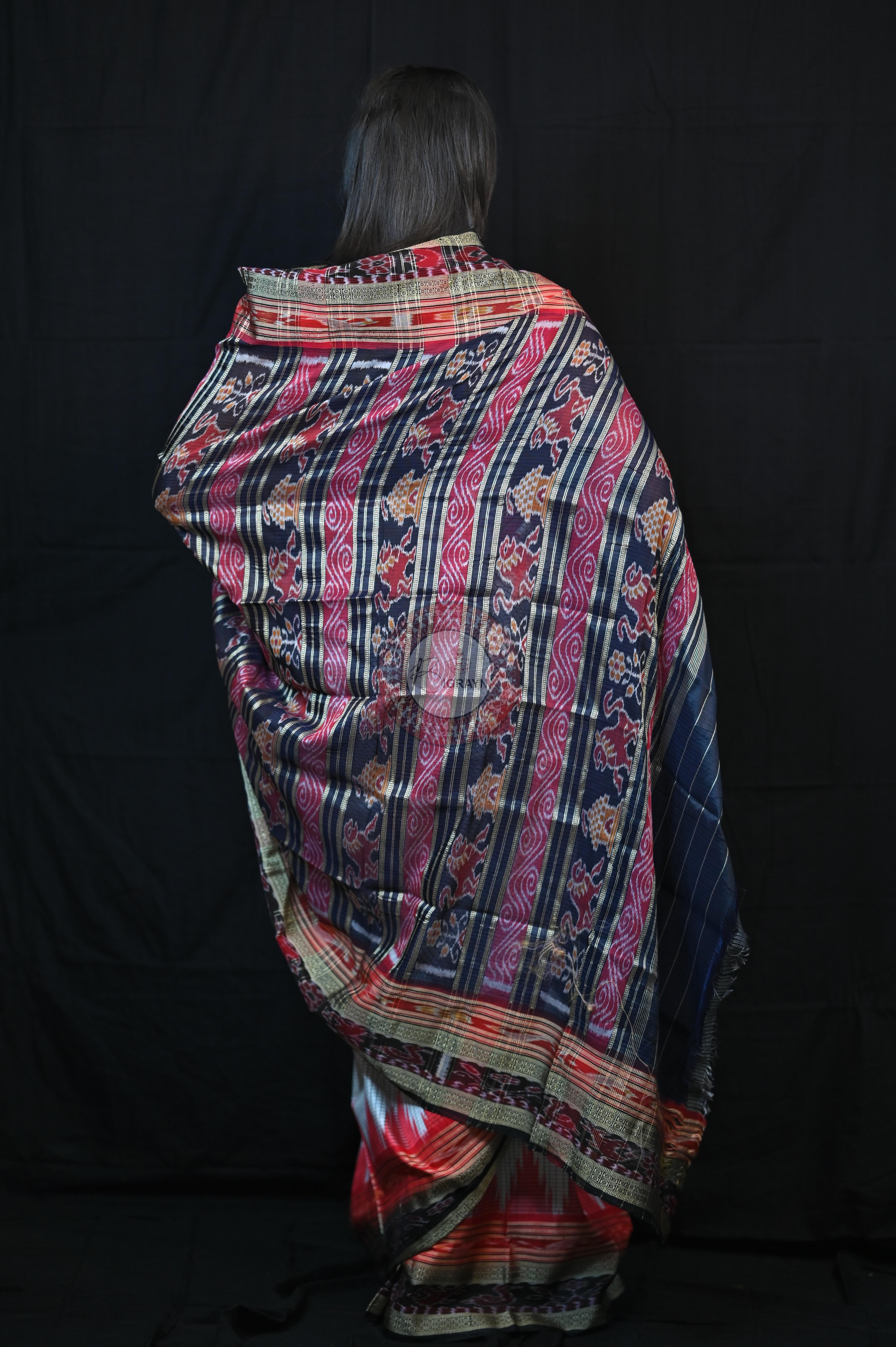 White Red BlackSachipar Khandua Silk Saree
