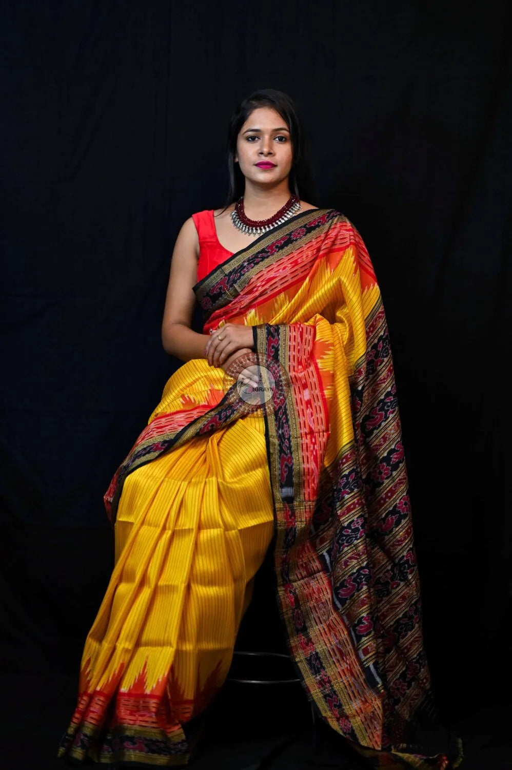 Yellow lines Khandua Sachipar Silk