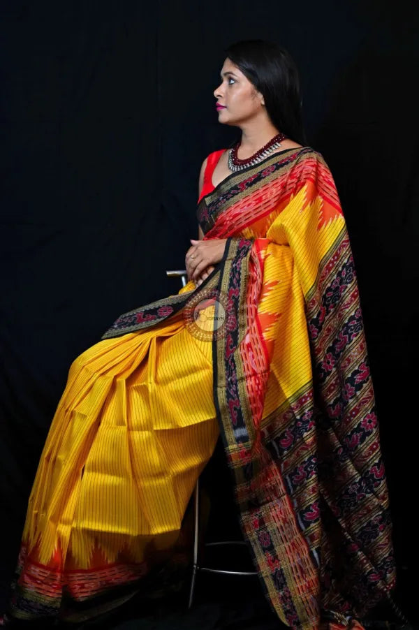Yellow lines Khandua Sachipar Silk