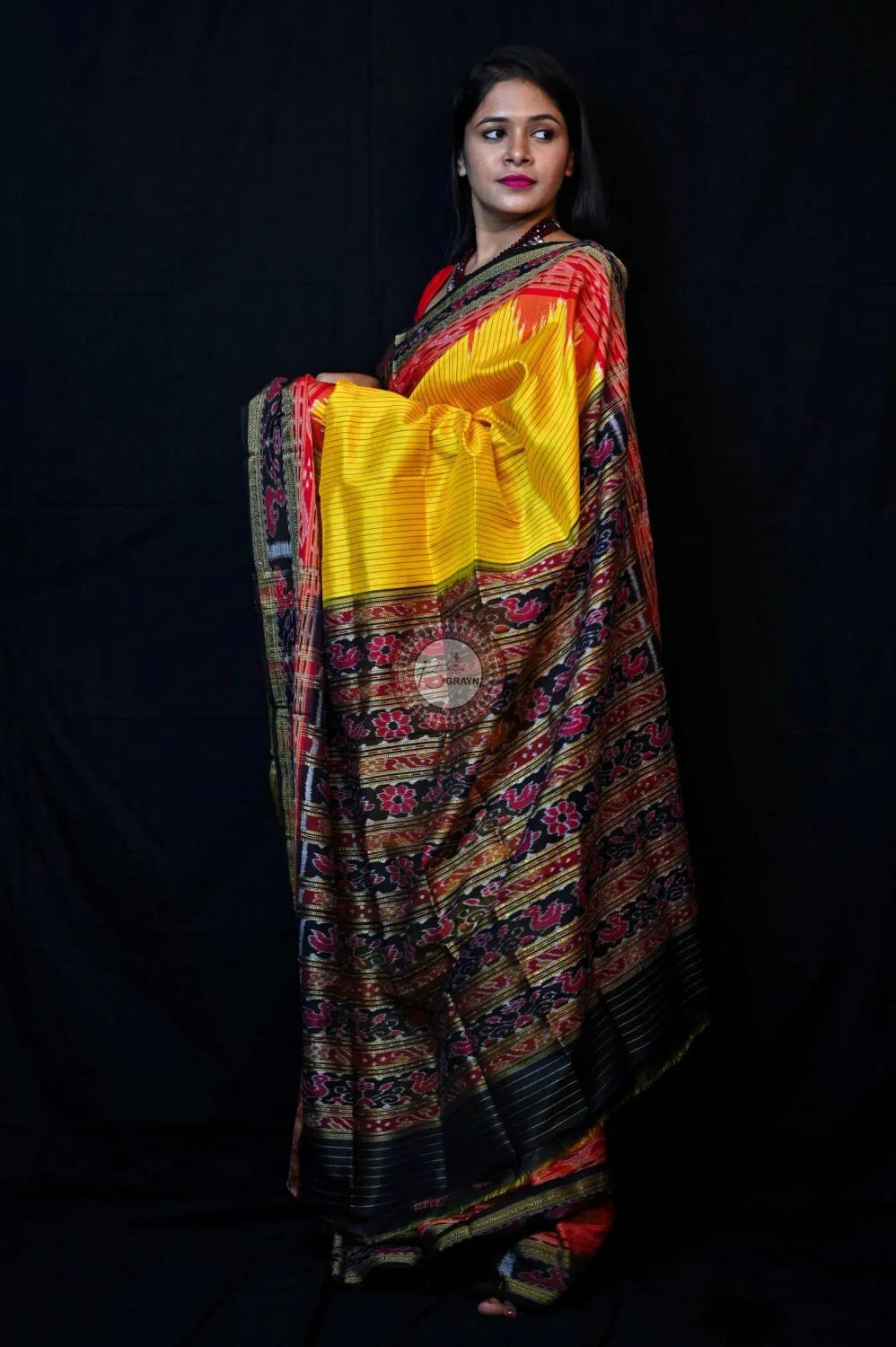 Yellow lines Khandua Sachipar Silk