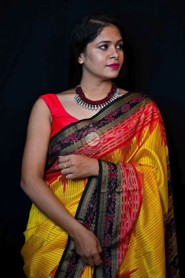 Yellow lines Khandua Sachipar Silk