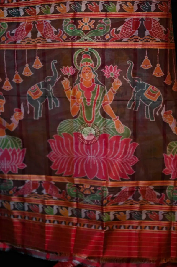 White Red Nabakothi Mahalaxmi Anchal Khandua Silk Saree