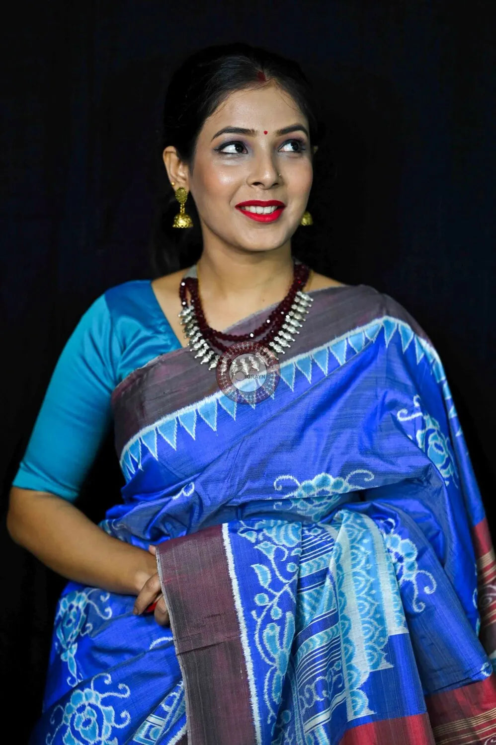 Sky Blue Konark Body Diwali Anchal Mulberry Silk Saree