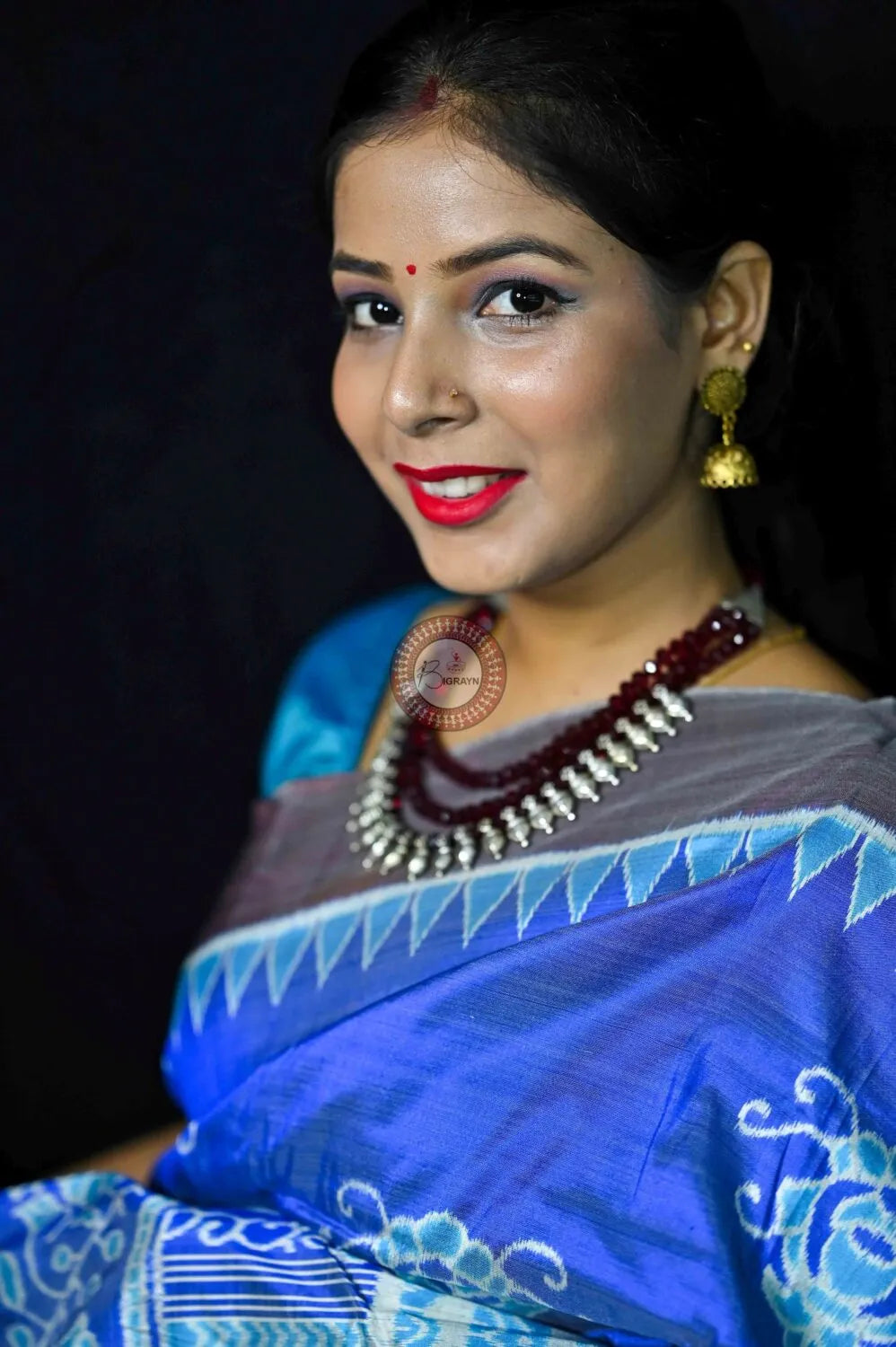 Sky Blue Konark Body Diwali Anchal Mulberry Silk Saree