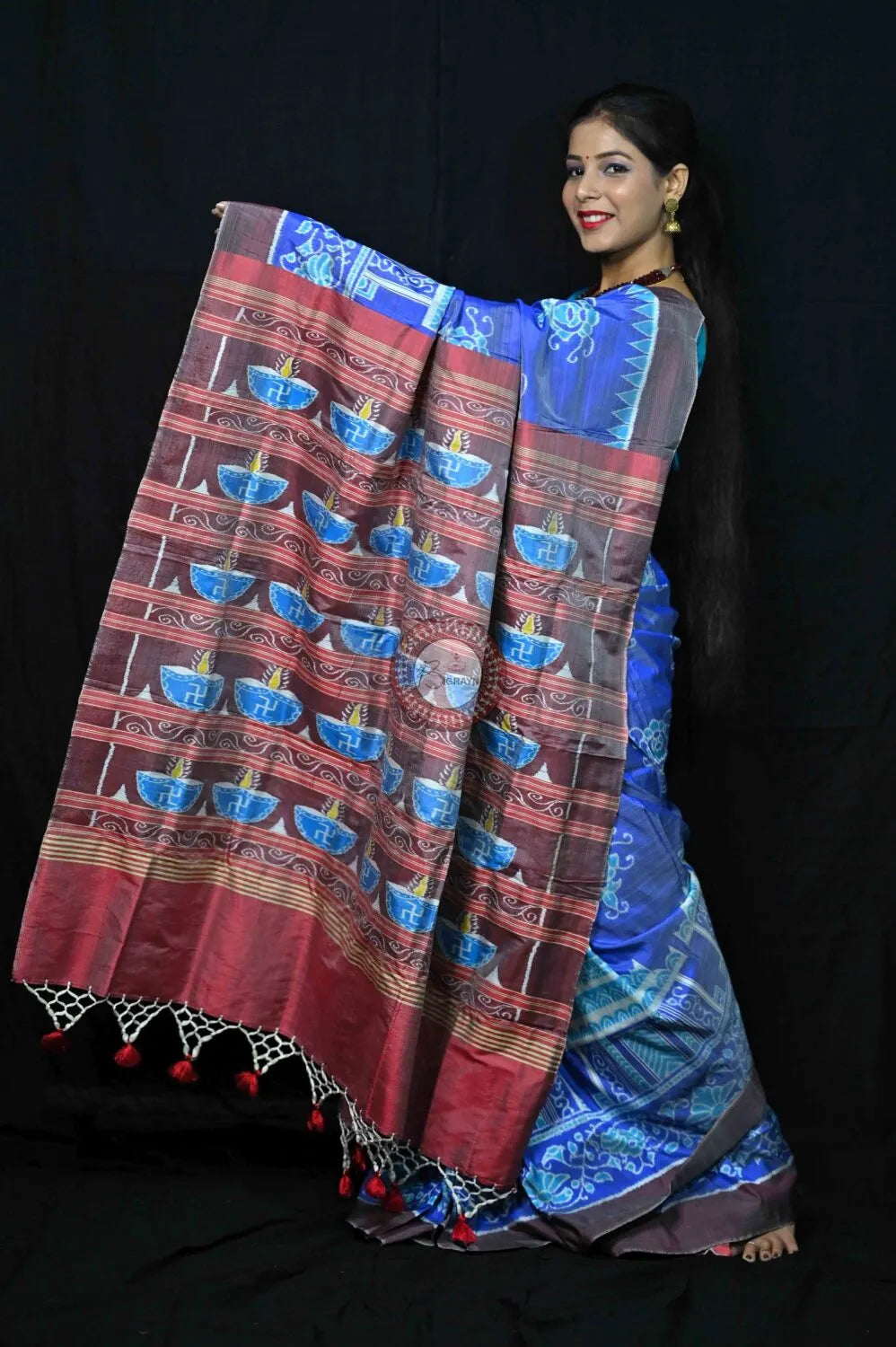 Sky Blue Konark Body Diwali Anchal Mulberry Silk Saree
