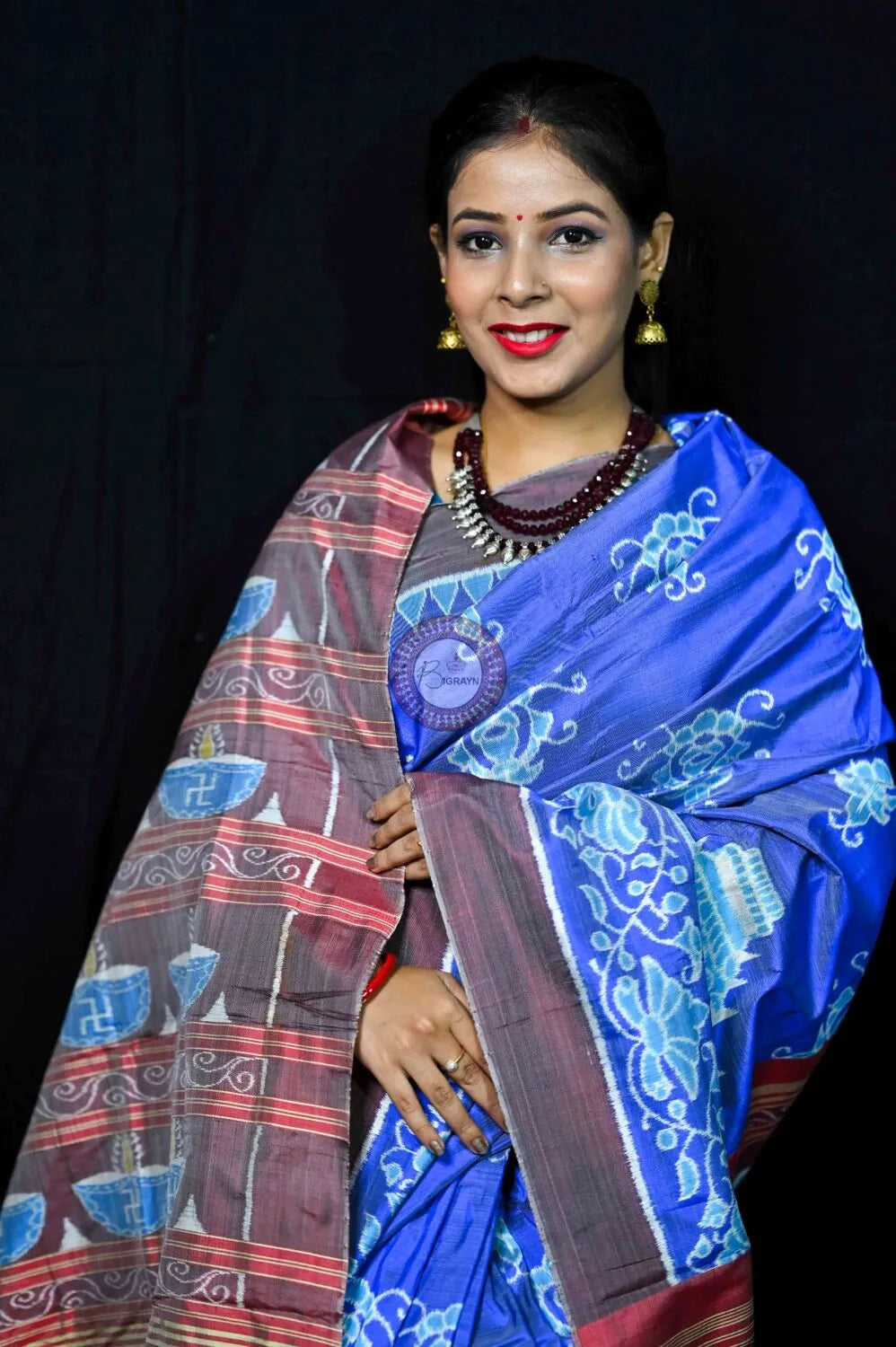 Sky Blue Konark Body Diwali Anchal Mulberry Silk Saree