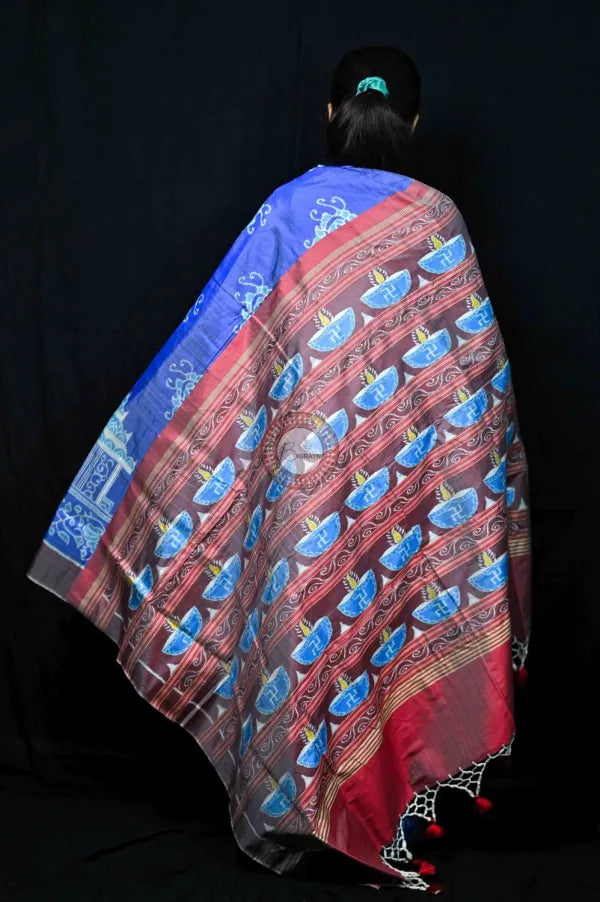 Sky Blue Konark Body Diwali Anchal Mulberry Silk Saree