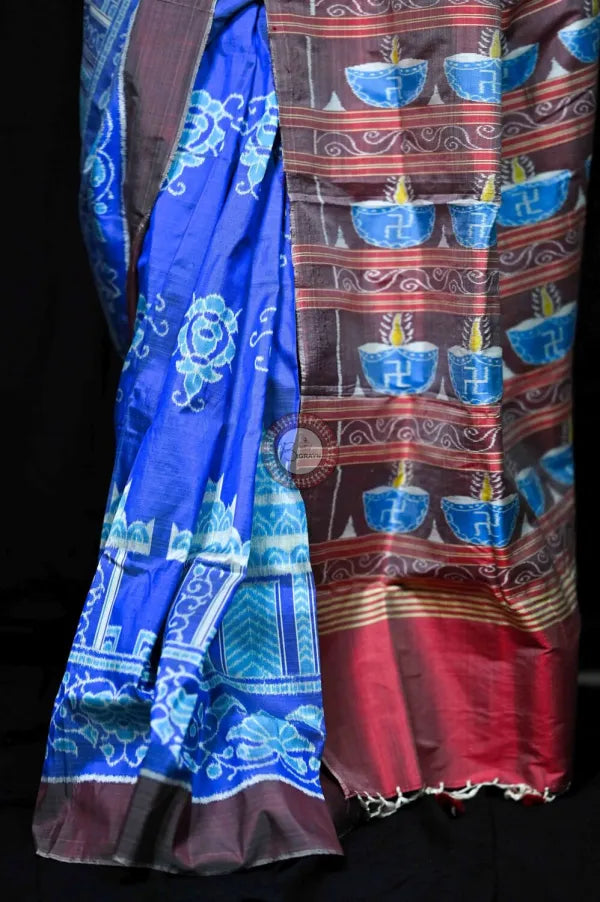 Sky Blue Konark Body Diwali Anchal Mulberry Silk Saree