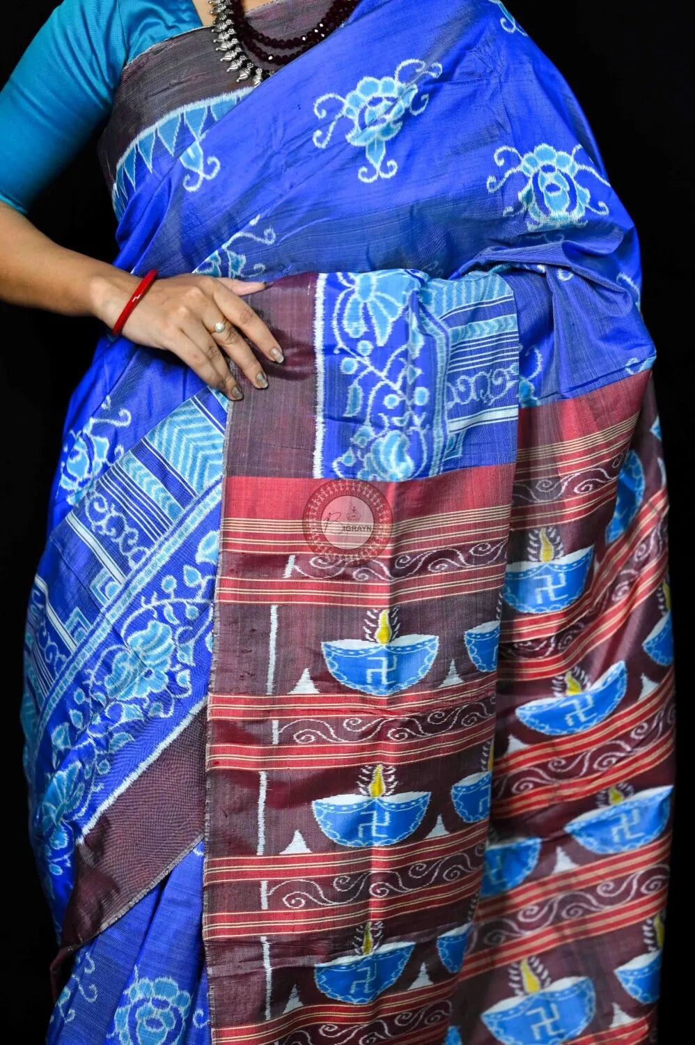 Sky Blue Konark Body Diwali Anchal Mulberry Silk Saree