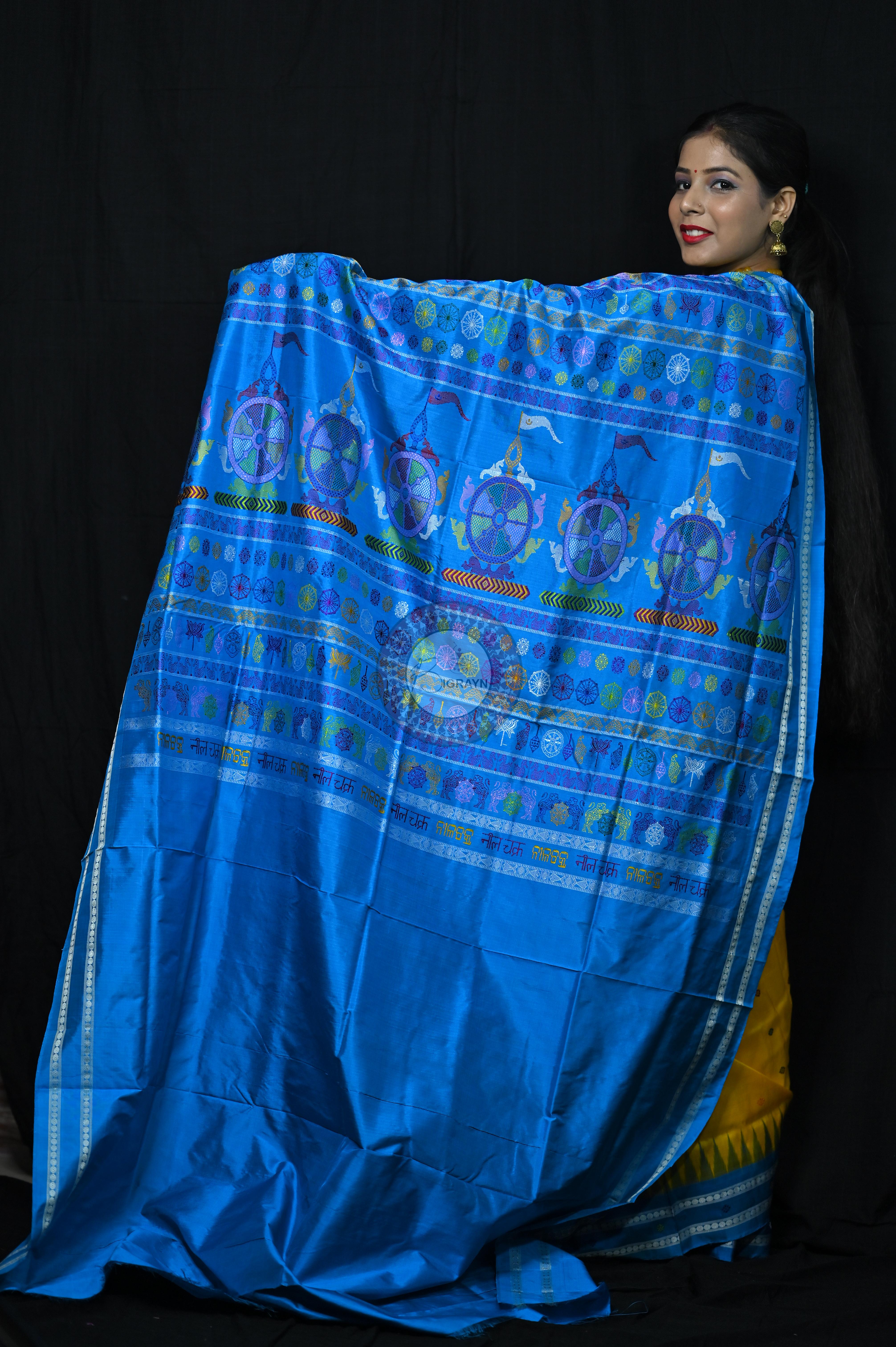 Yellow Blue Nila Chakra Sambalpuri Silk Saree