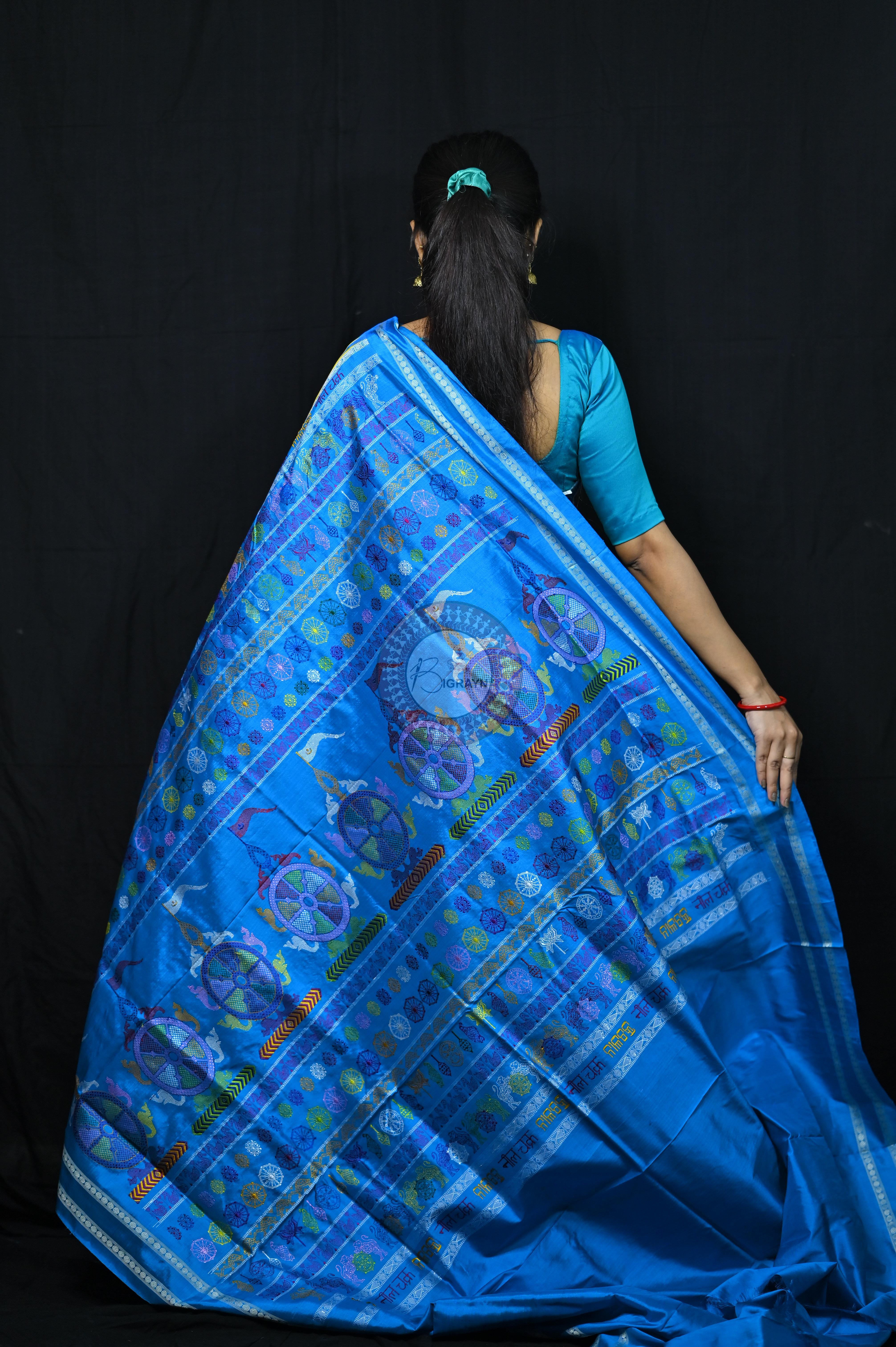 Yellow Blue Nila Chakra Sambalpuri Silk Saree