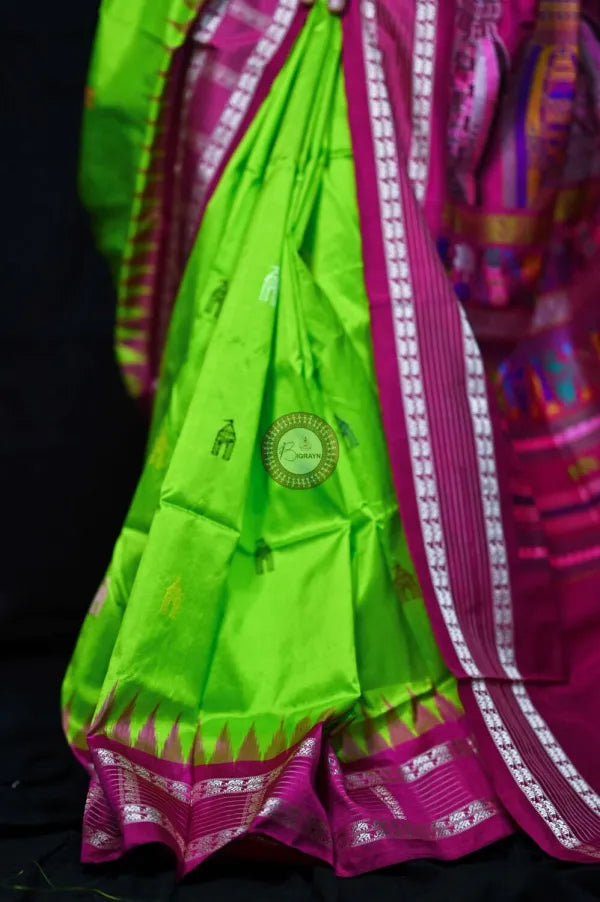 Neon Magenta Sri Mandir Sambalpuri Silk Saree