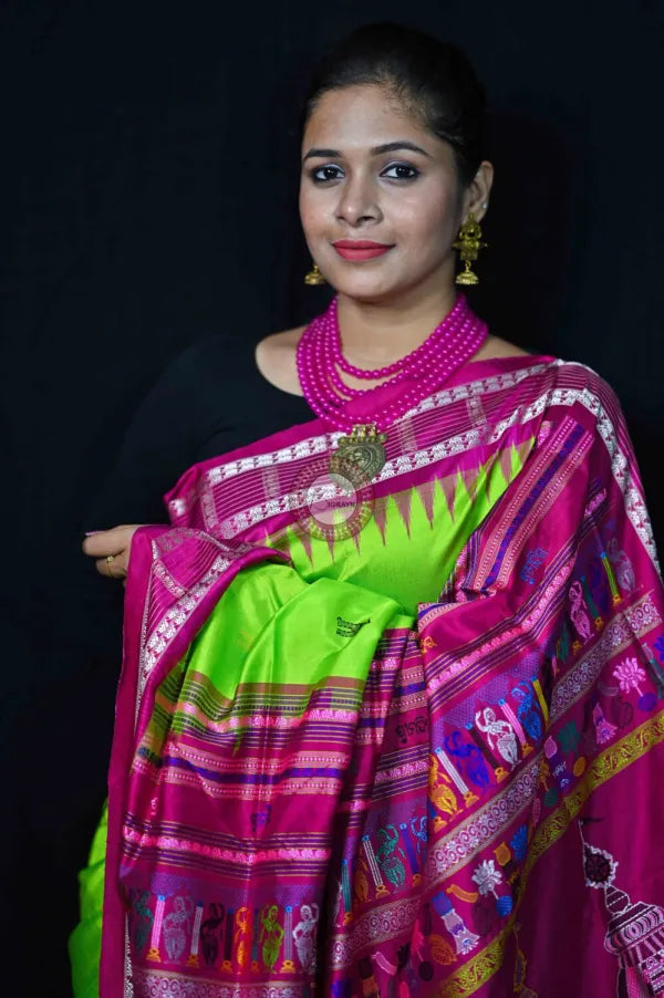 Neon Magenta Sri Mandir Sambalpuri Silk Saree