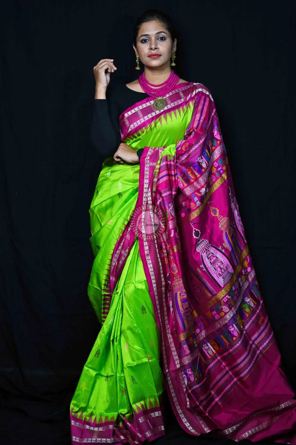 Neon Magenta Sri Mandir Sambalpuri Silk Saree