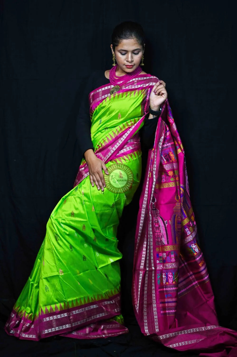 Neon Magenta Sri Mandir Sambalpuri Silk Saree