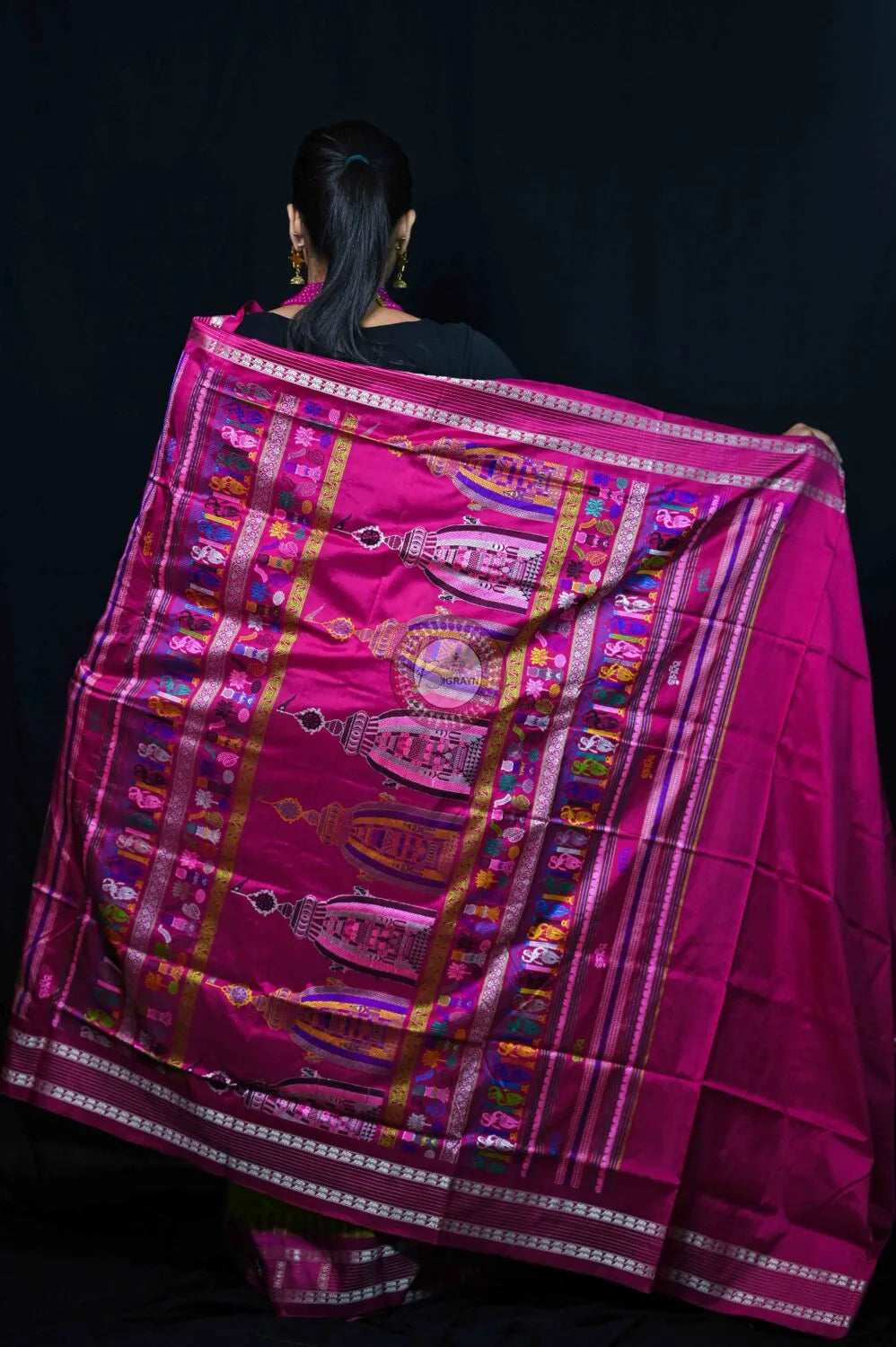 Neon Magenta Sri Mandir Sambalpuri Silk Saree