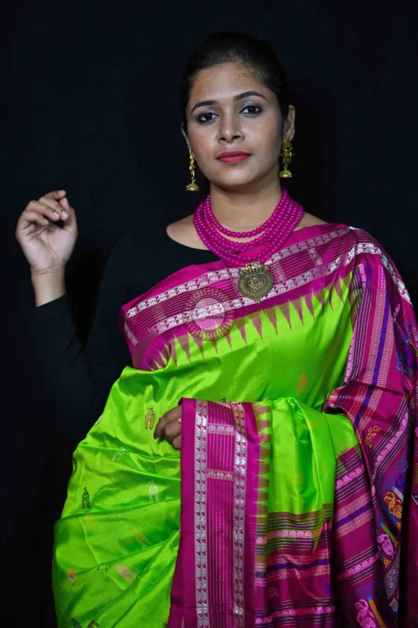 Neon Magenta Sri Mandir Sambalpuri Silk Saree