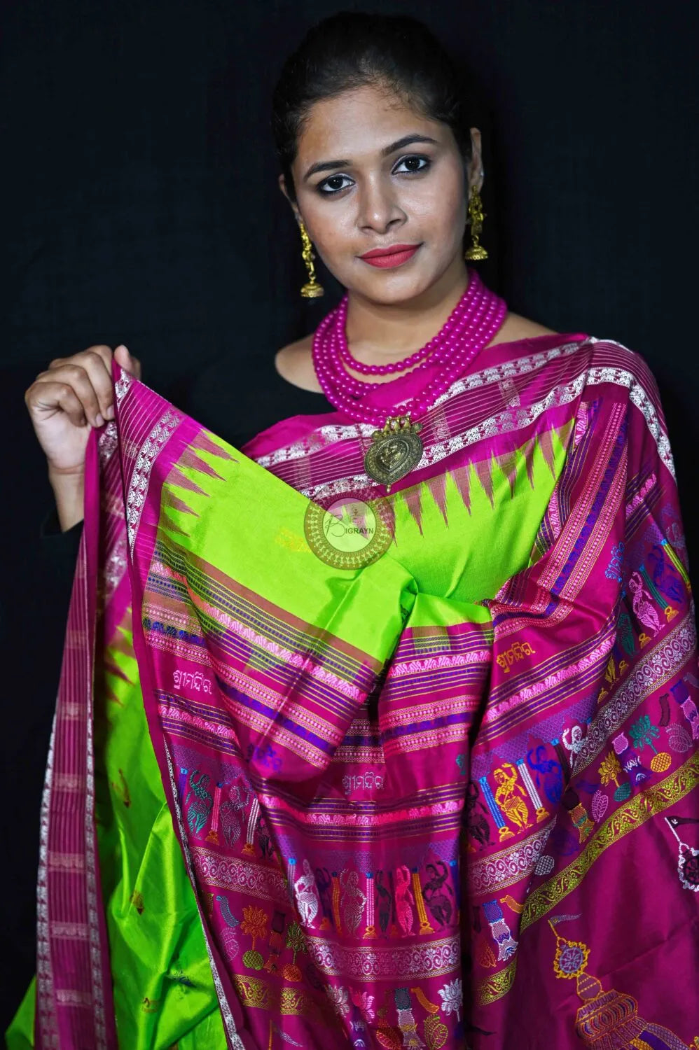 Neon Magenta Sri Mandir Sambalpuri Silk Saree