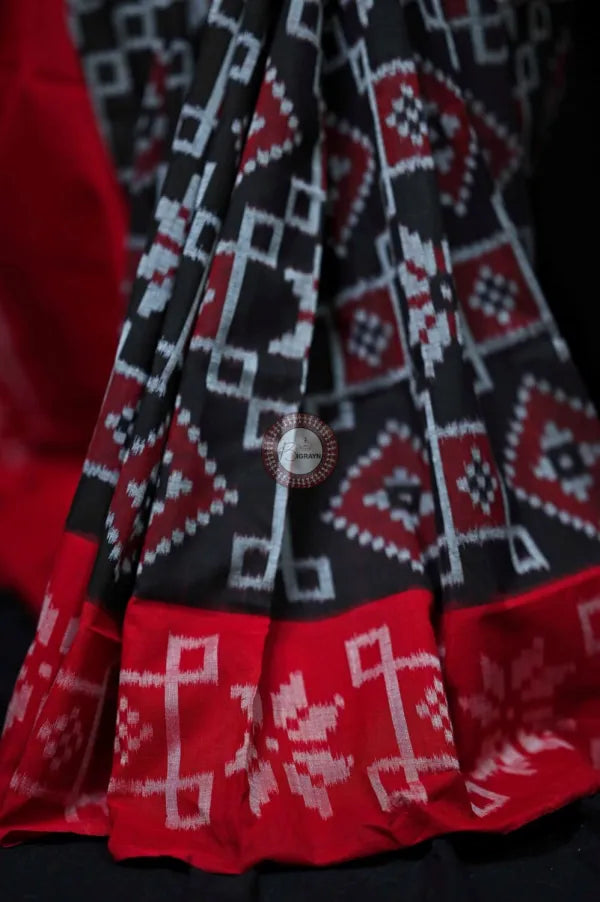 Black Telia Rumal Khandua Cotton Saree