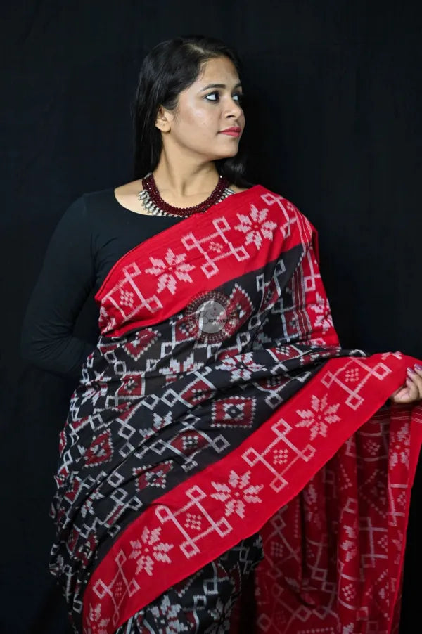 Black Telia Rumal Khandua Cotton Saree
