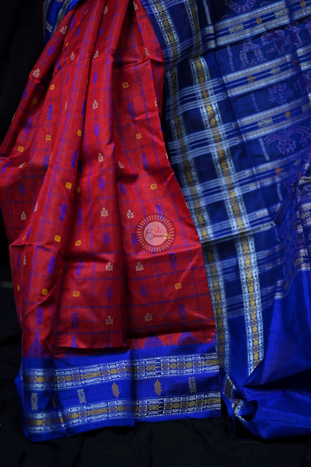 Red Blue Tussar Hazarbootie Saree