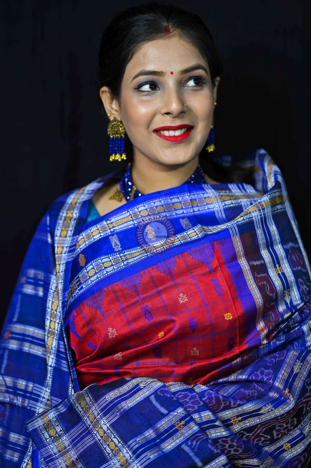 Red Blue Tussar Hazarbootie Saree