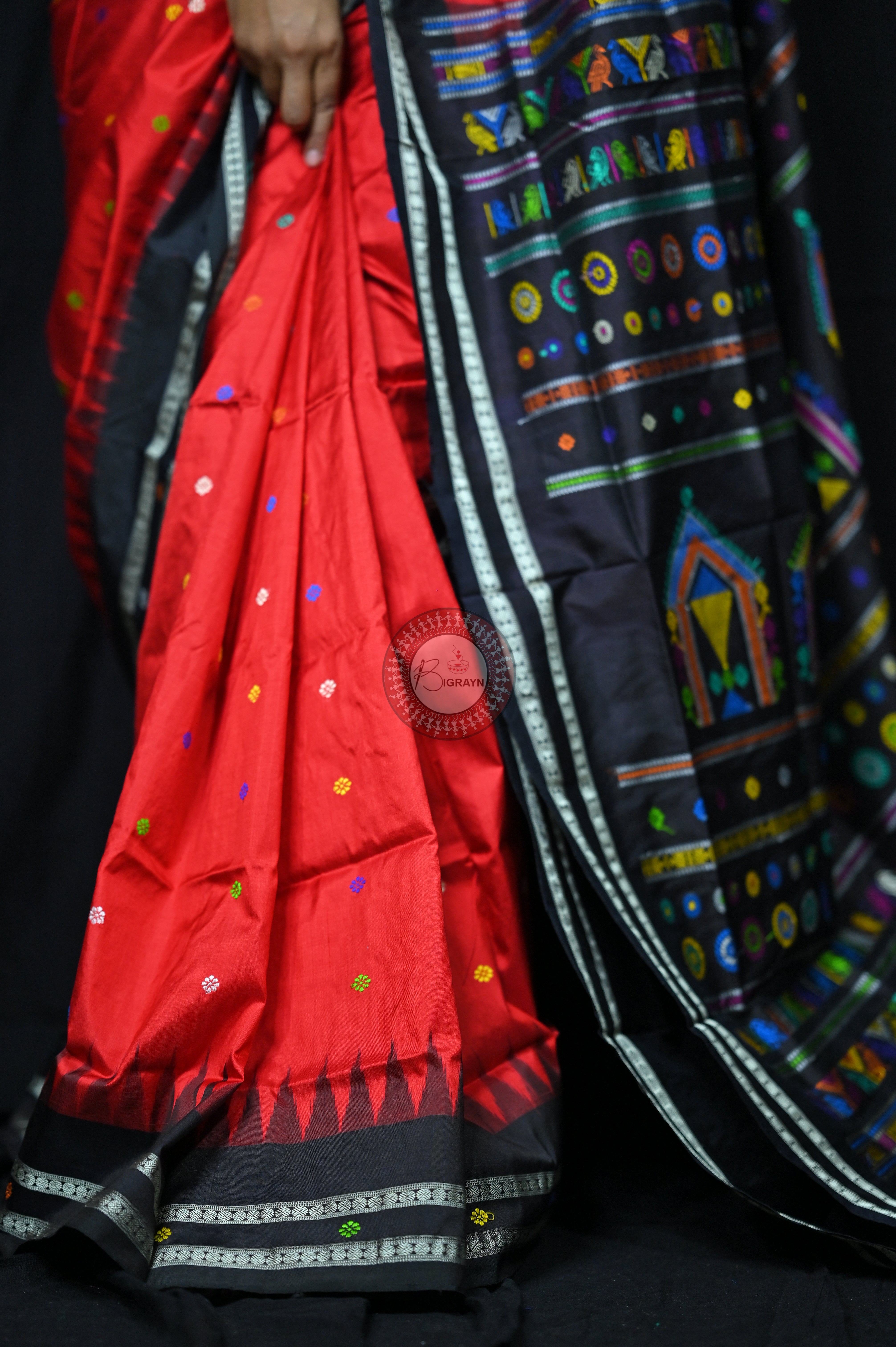 Red Black Dolabedi Silk Saree