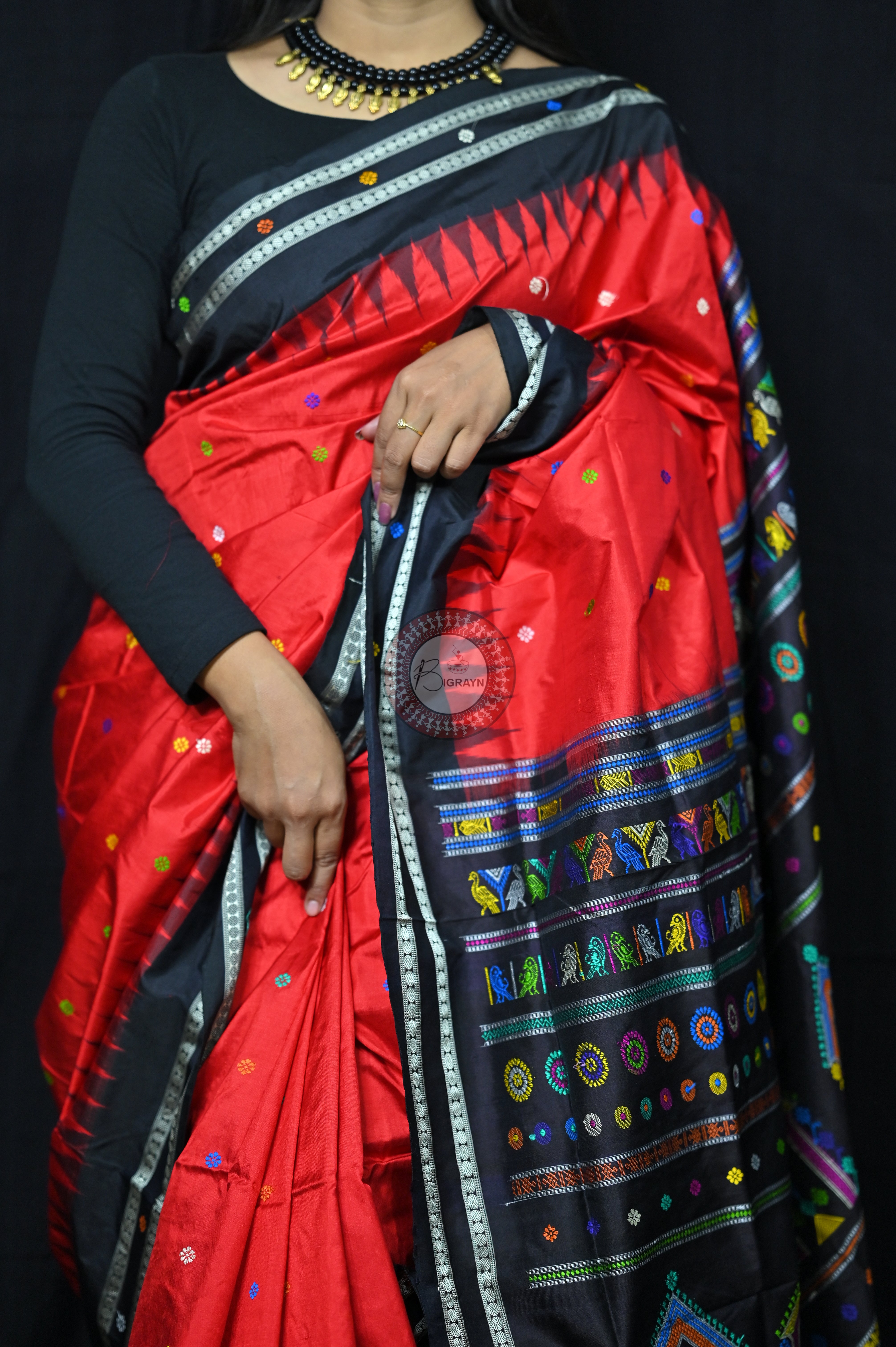 Red Black Dolabedi Silk Saree