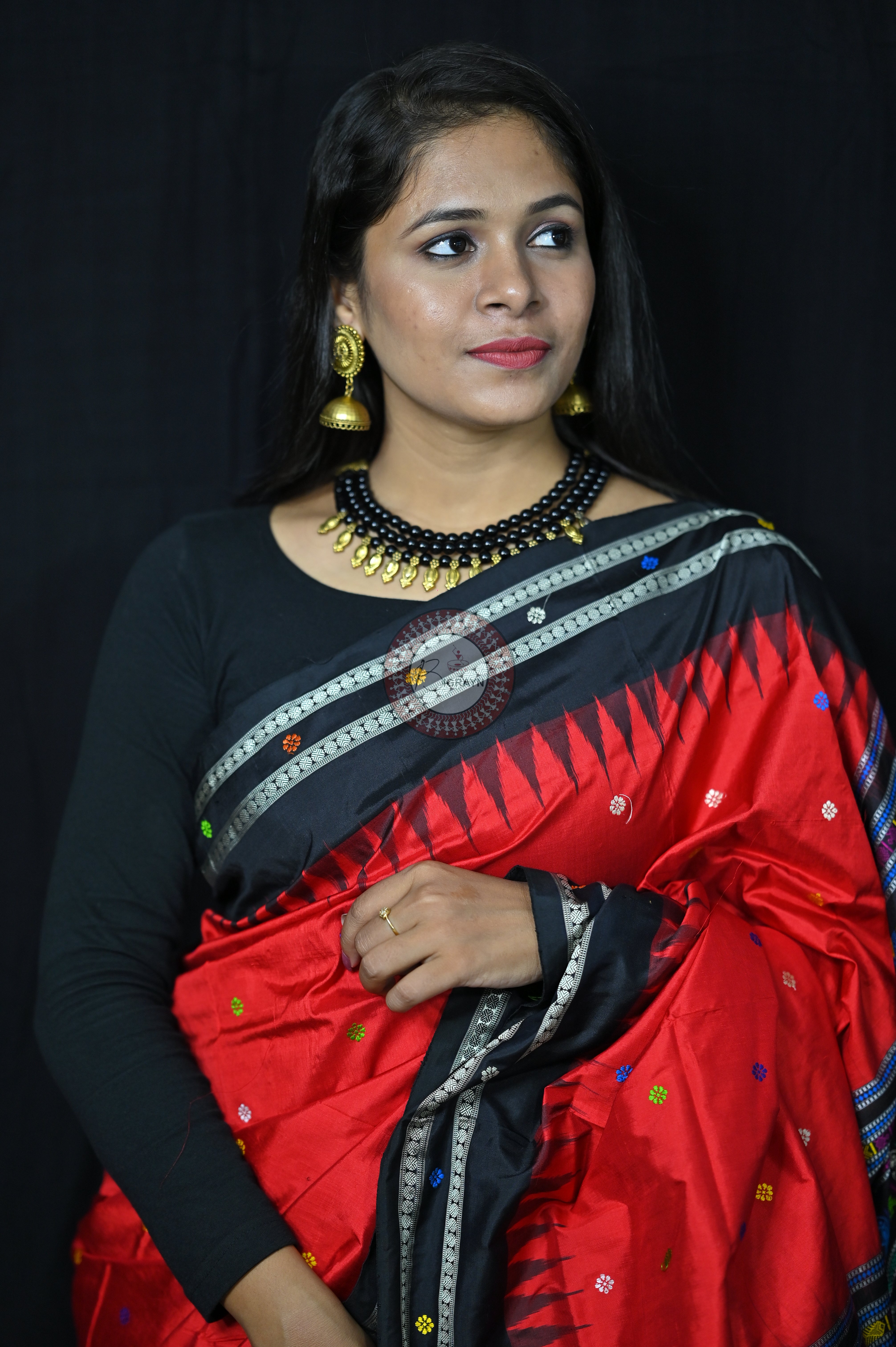 Red Black Dolabedi Silk Saree