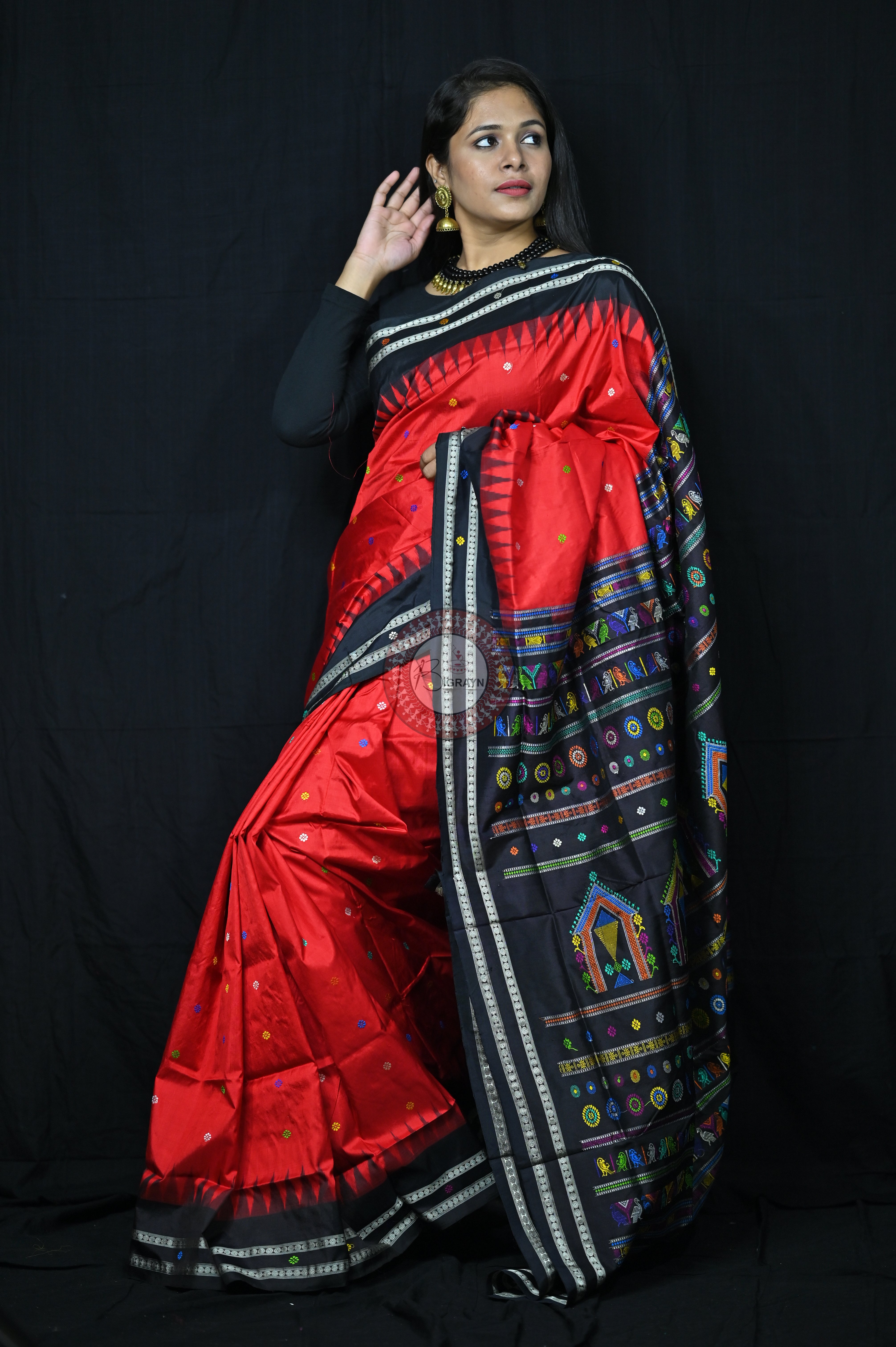 Red Black Dolabedi Silk Saree