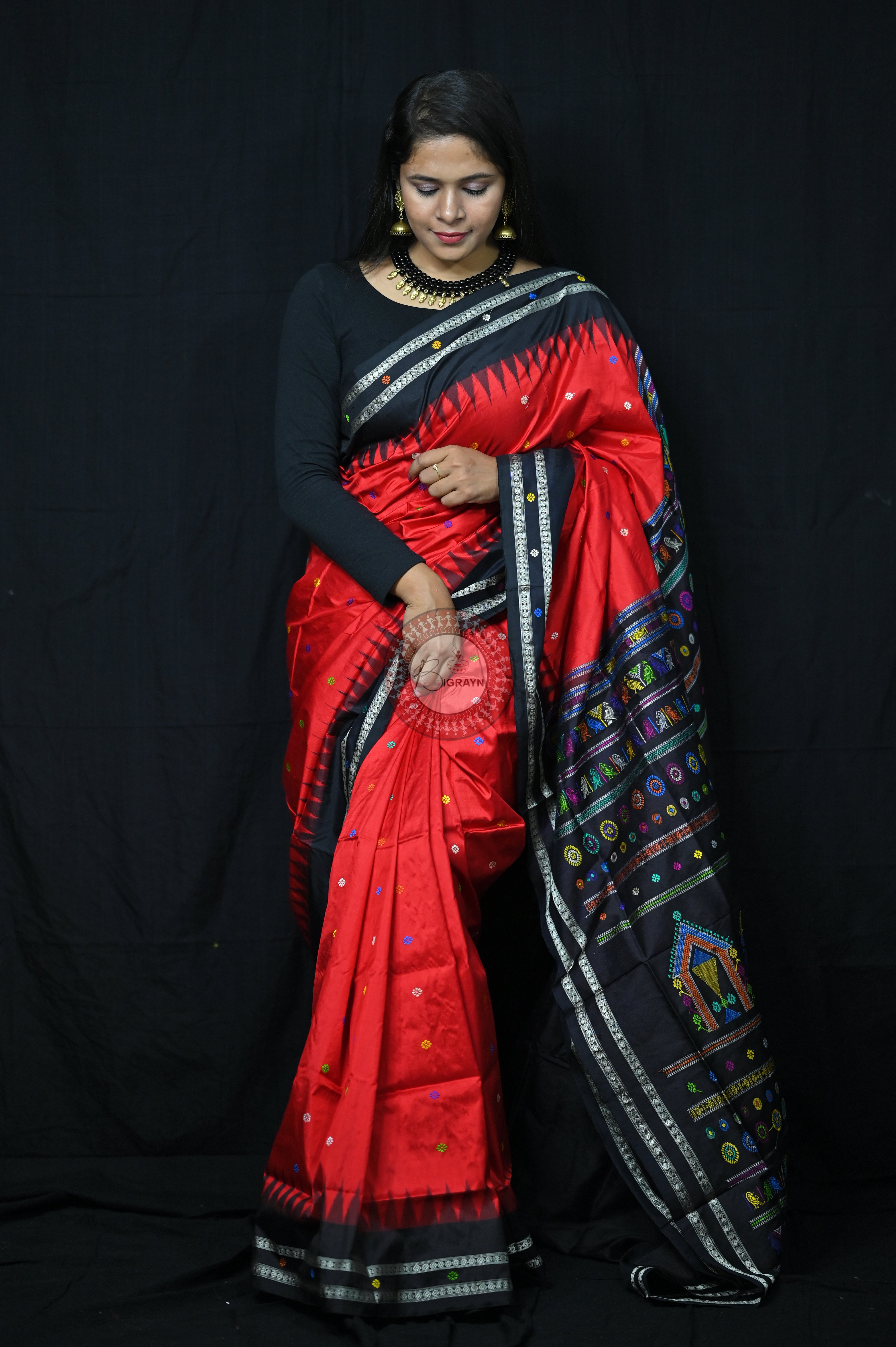 Red Black Dolabedi Silk Saree