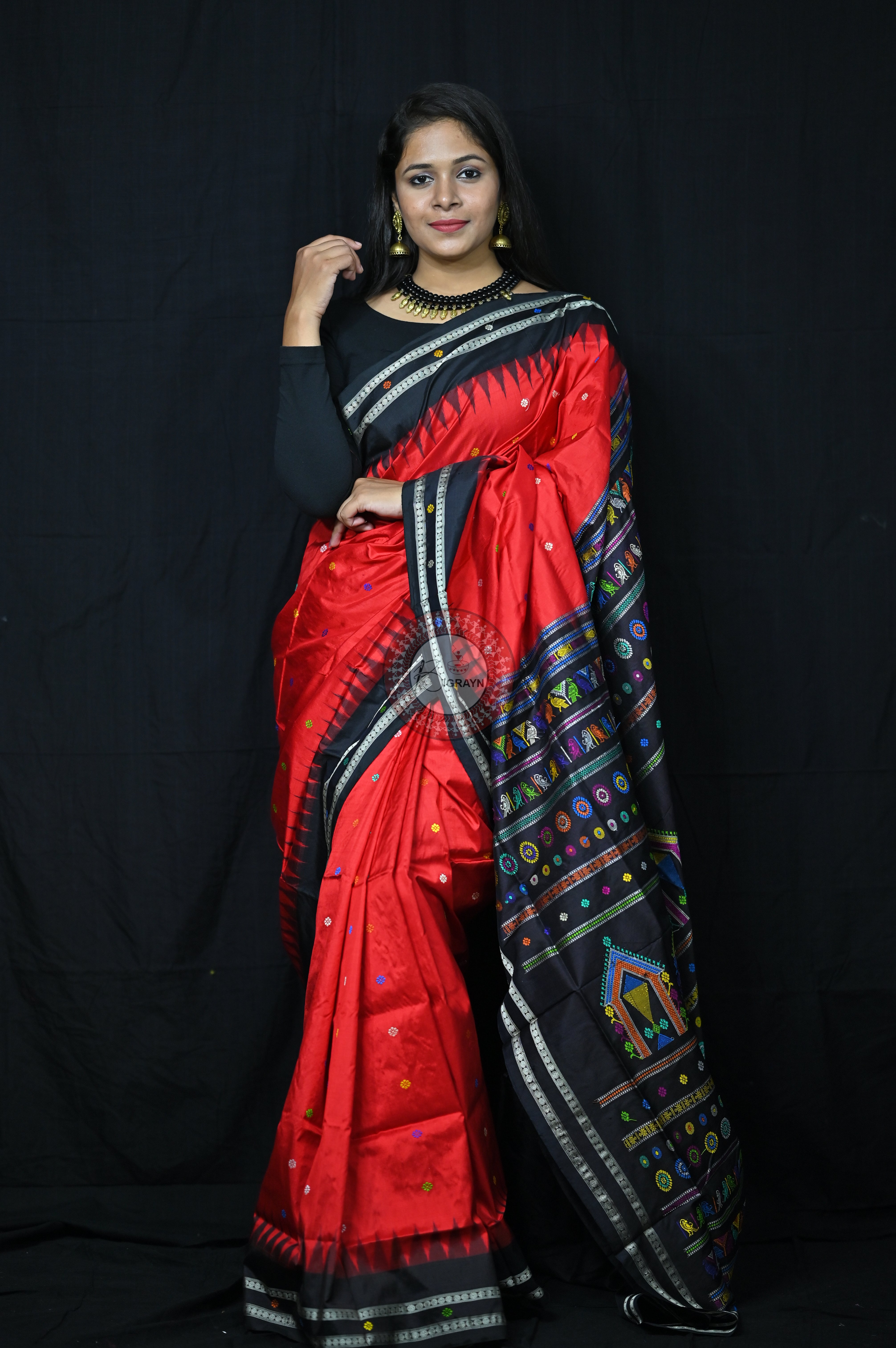 Red Black Dolabedi Silk Saree