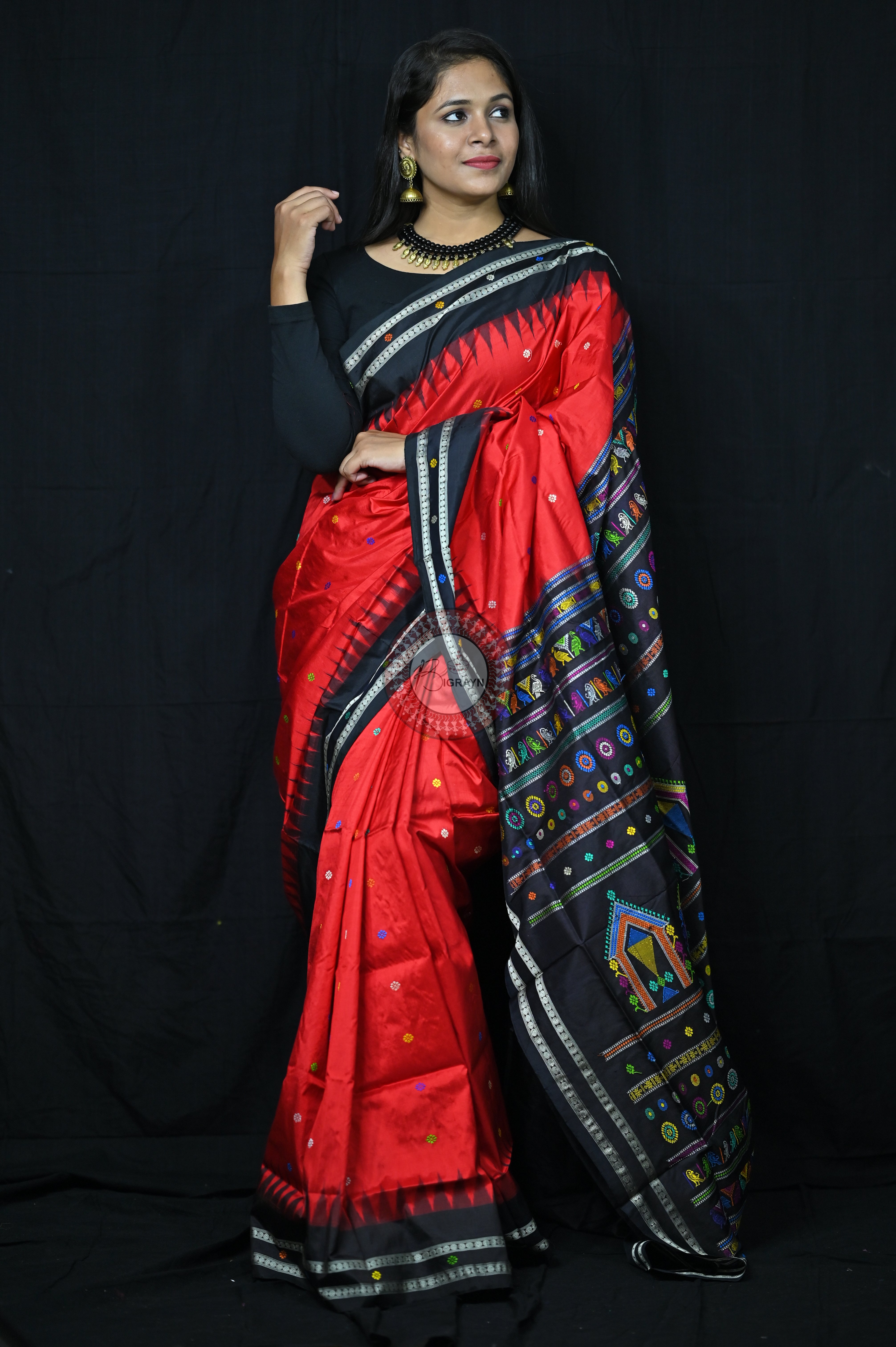 Red Black Dolabedi Silk Saree