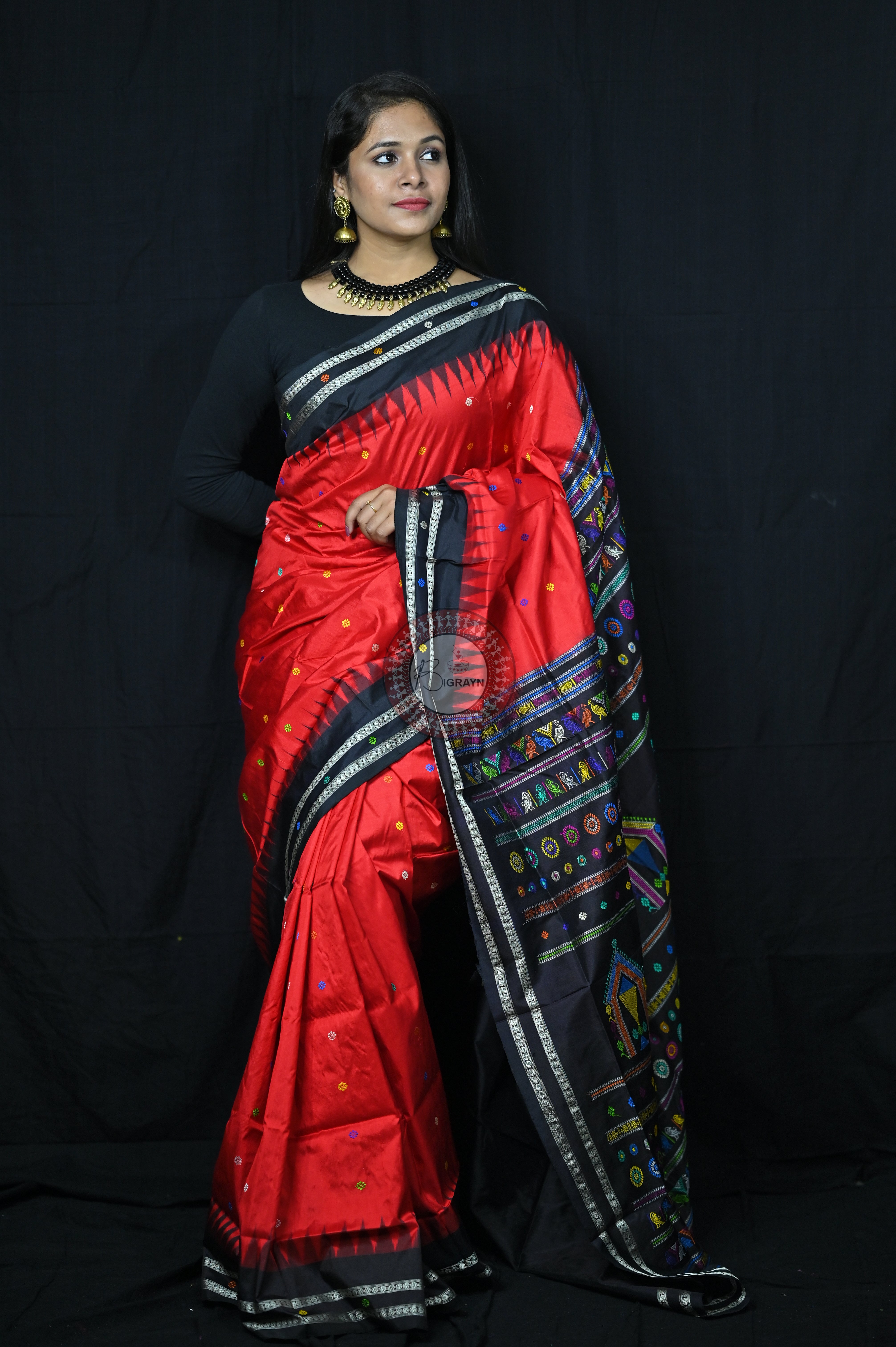 Red Black Dolabedi Silk Saree