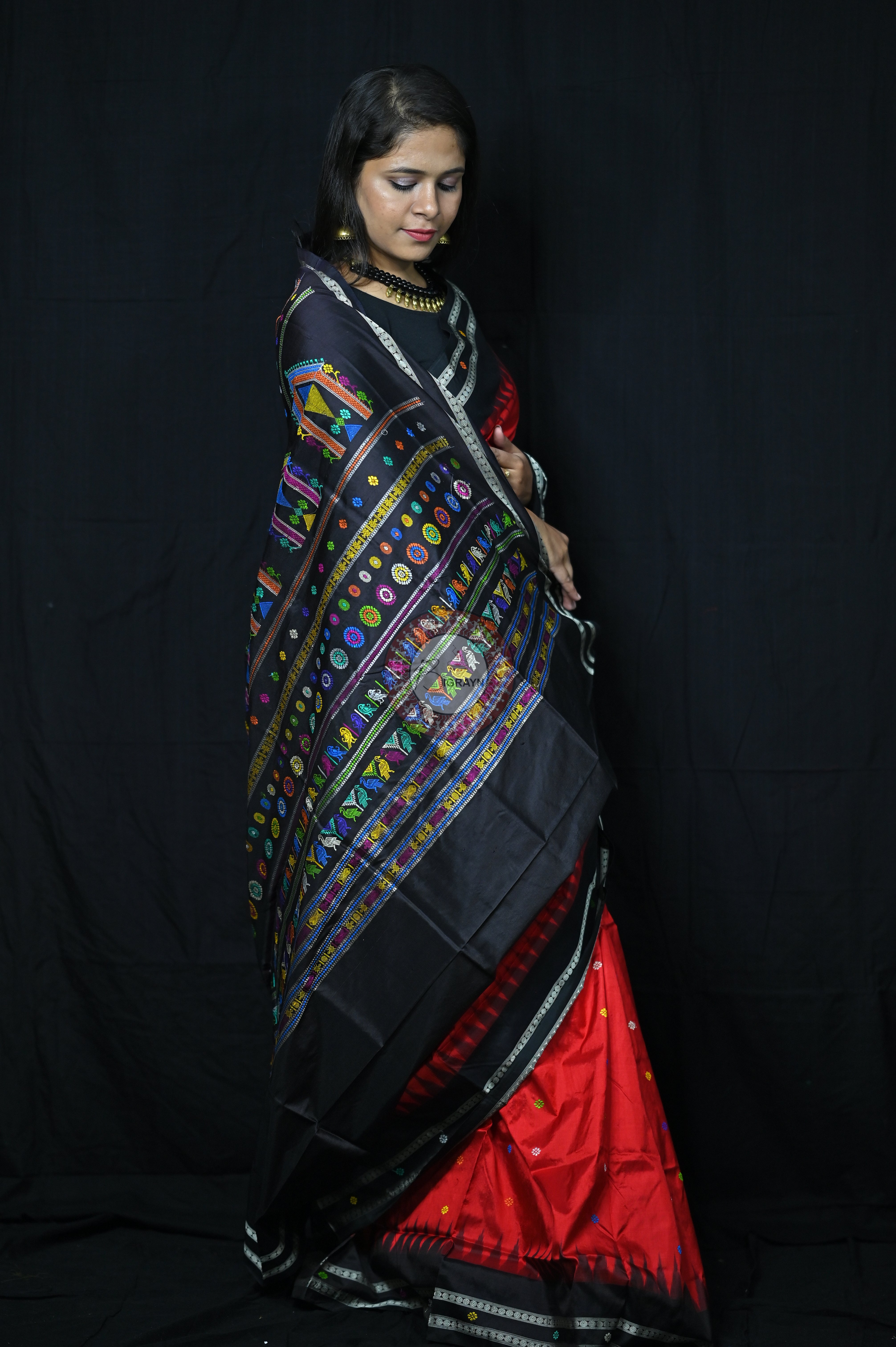 Red Black Dolabedi Silk Saree