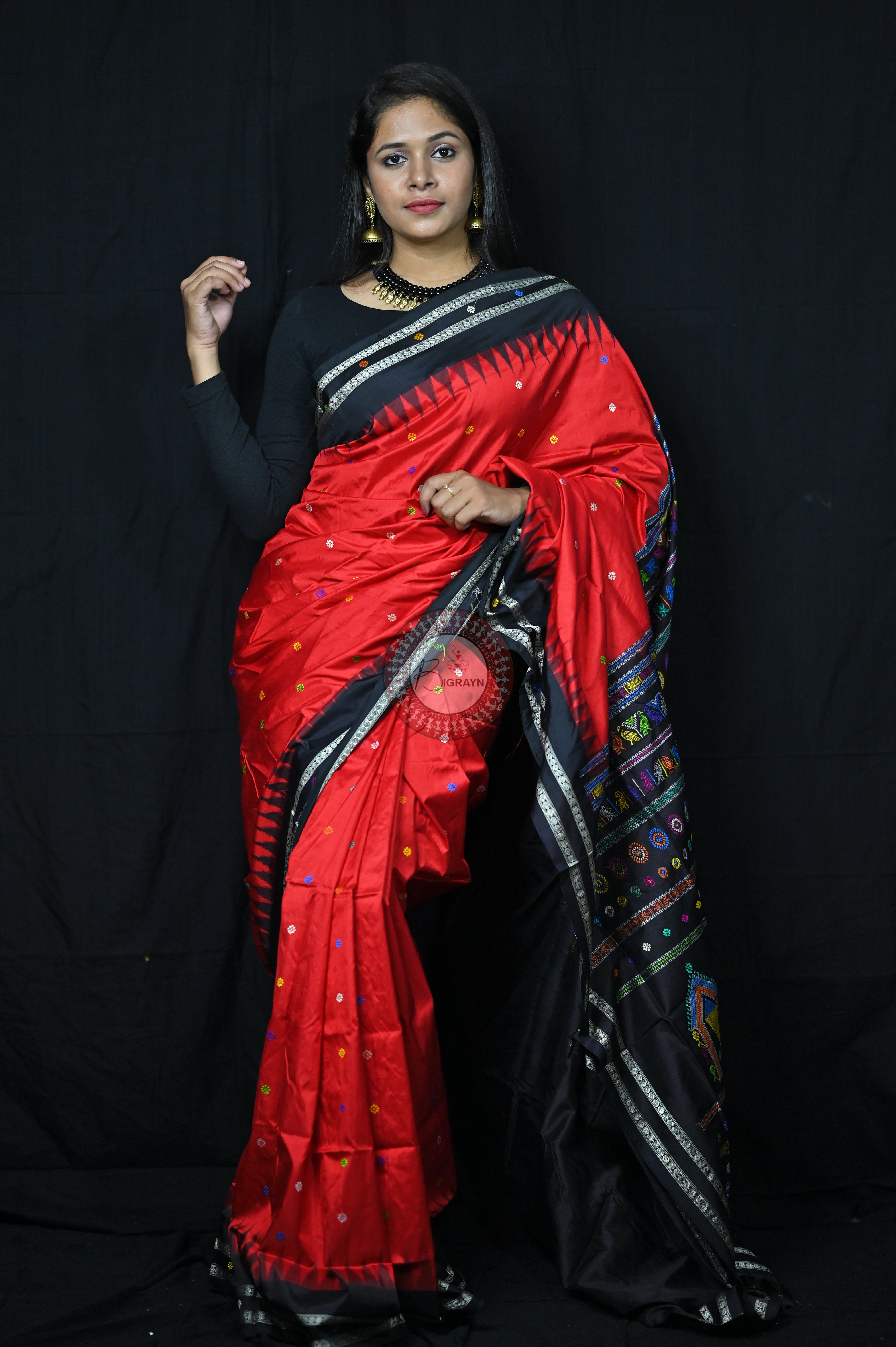 Red Black Dolabedi Silk Saree