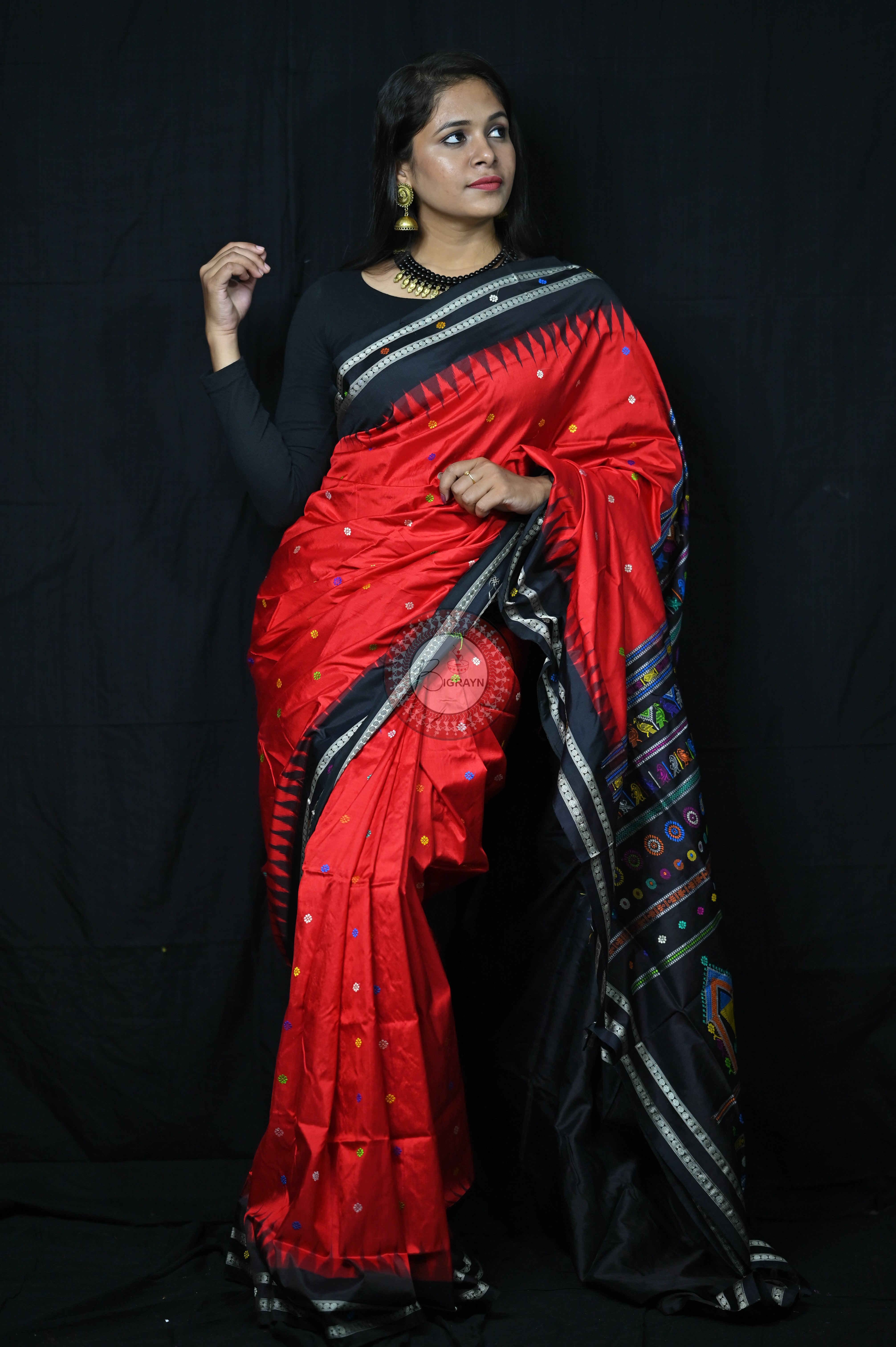 Red Black Dolabedi Silk Saree